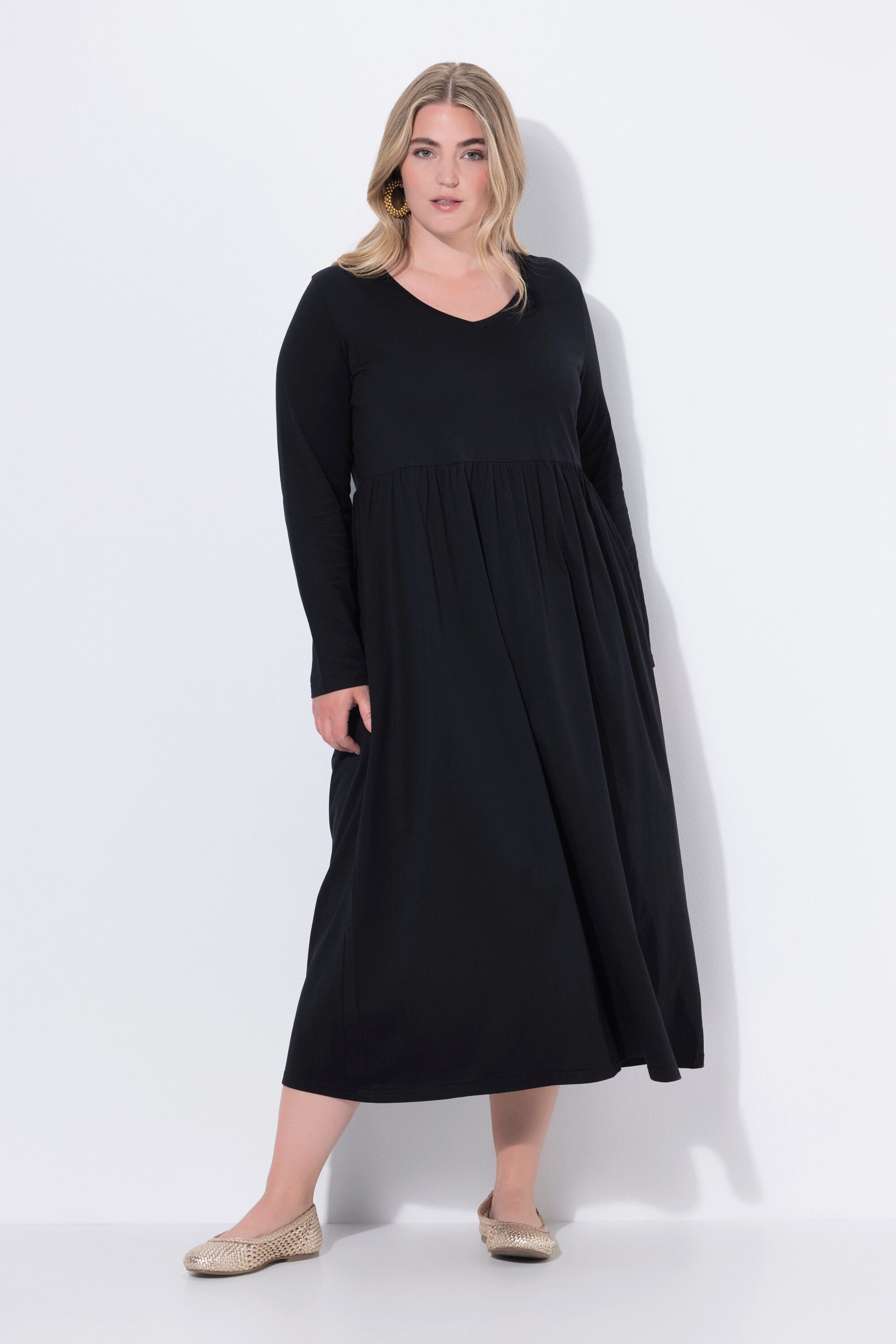 Ulla Popken Maxikleid Maxikleid A-Linie V-Ausschnitt Langarm günstig online kaufen