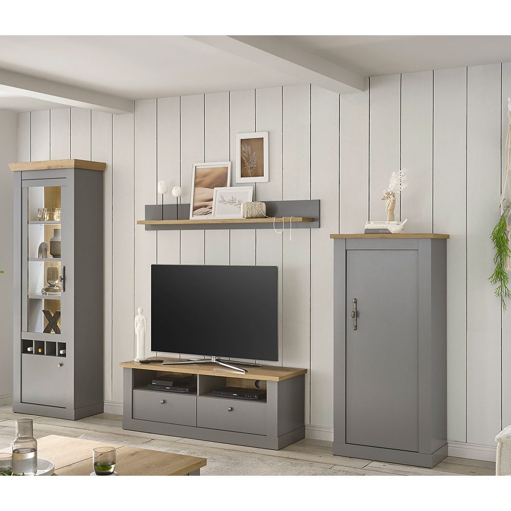 Lomadox Kommode CHATHAM-61, grau mit Artisan Eiche Nb. 68/142/37 cm