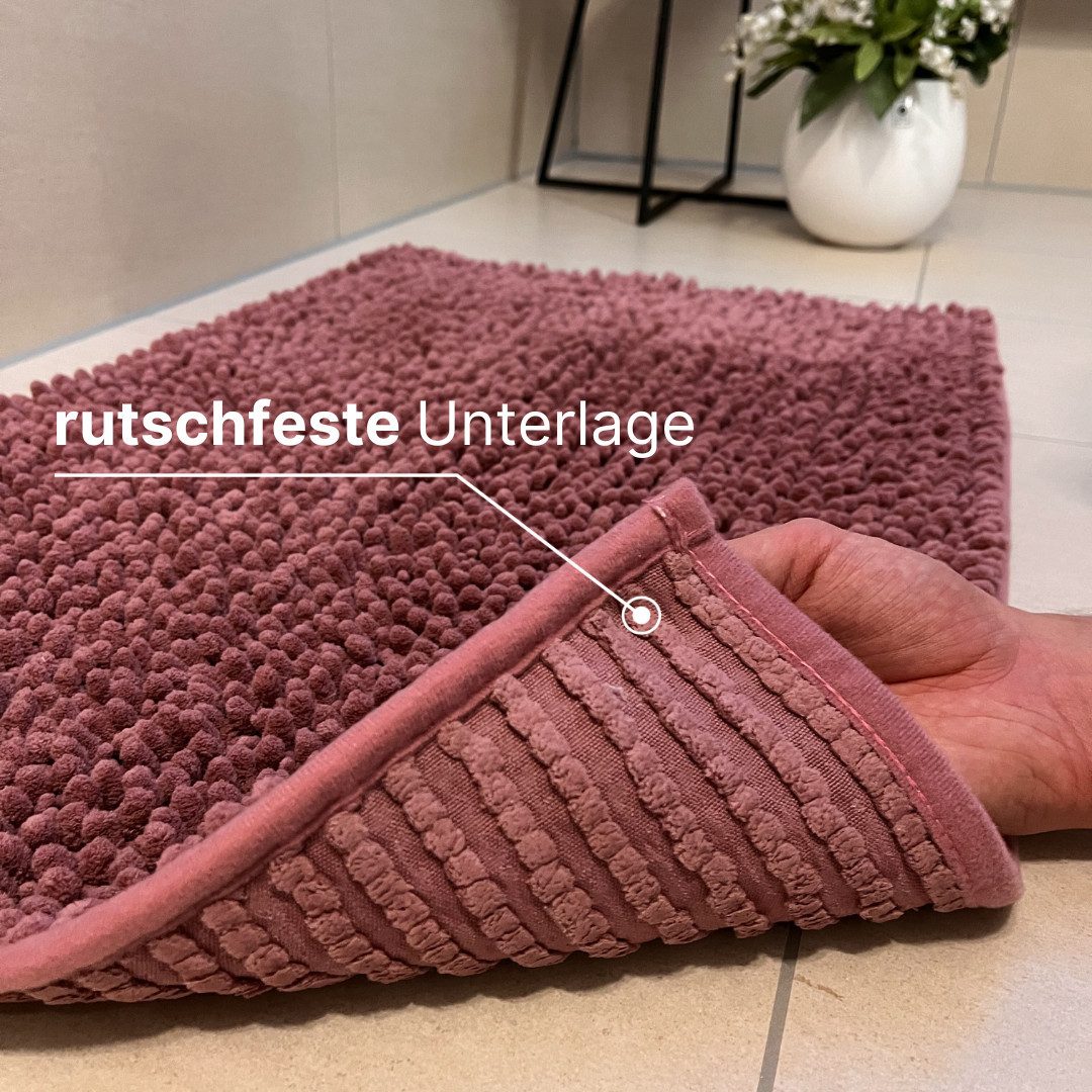 LIVINA HOME Badematte Badteppich rutschfeste Badematten, flauschiger und weicher Badteppich, rutschhemmend beschichtet, Chenillen Optik, trockene und schimmelresistente Badedecke, wasserabsorbierend, fußbodenheizungsgeeignet, schnell trocknend, Chenillen Optik, rechteckig