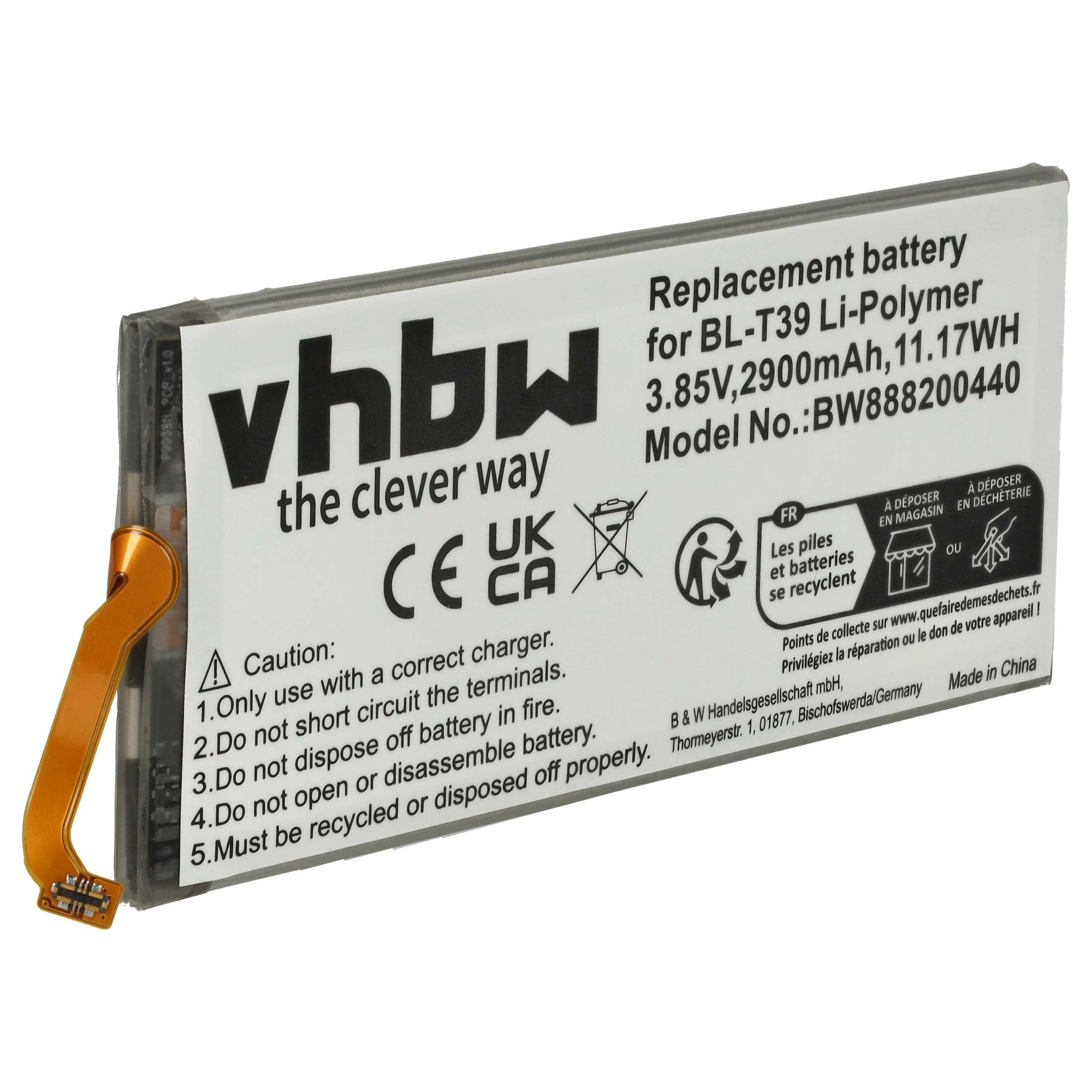 vhbw Akku passend für LG G7 Plus ThinQ Dual SIM, G710N, G7 Fit, G7 Plus Smartphone-Akku Akku Li-Polymer 2900 mAh (3,85 V, 1 St), Leistungsfähiger Austausch-Akku für Telefon, Smartphone