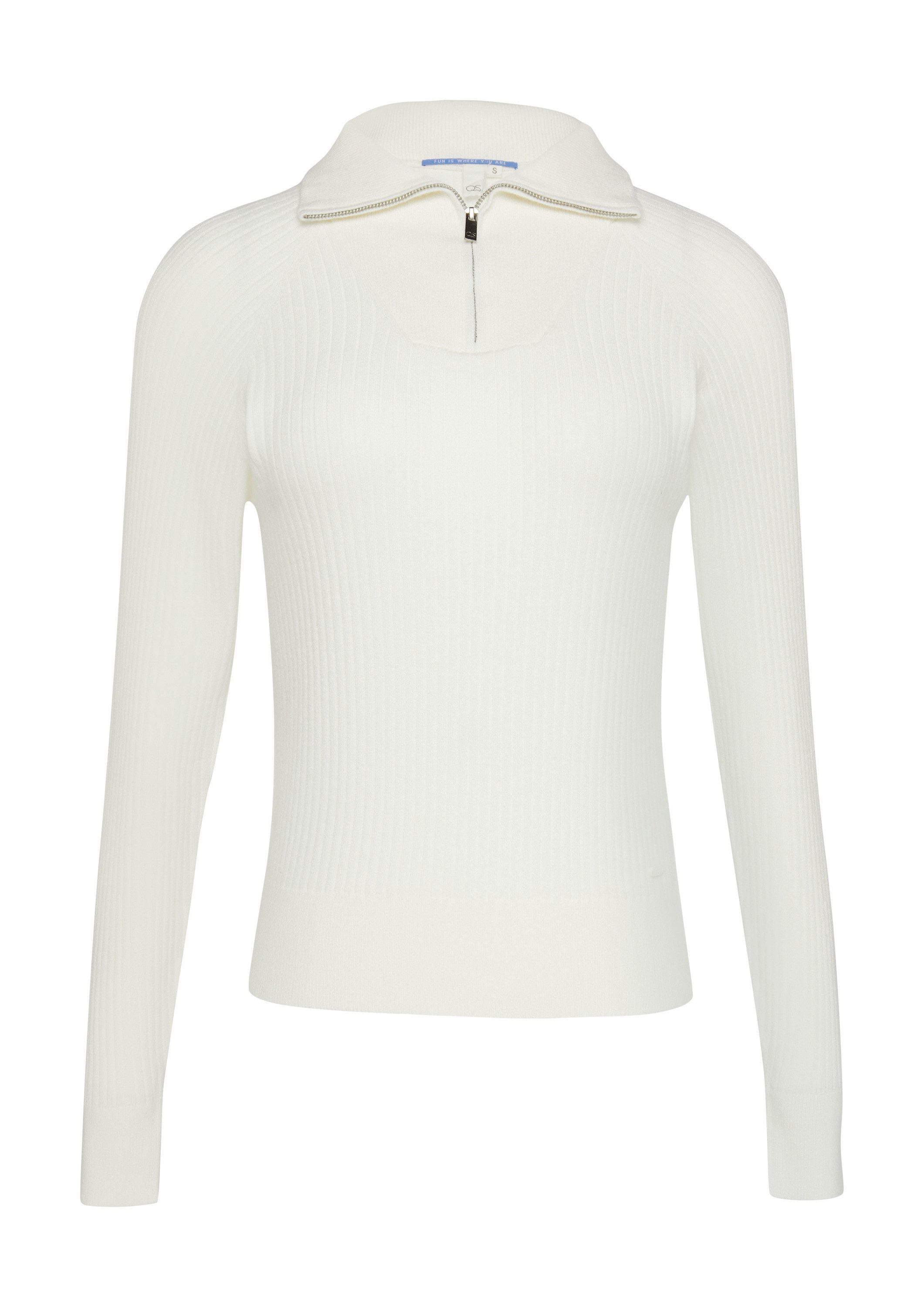 QS Longpullover Strickpullover Schmaler Pullover mit Troyer-Kragen günstig online kaufen