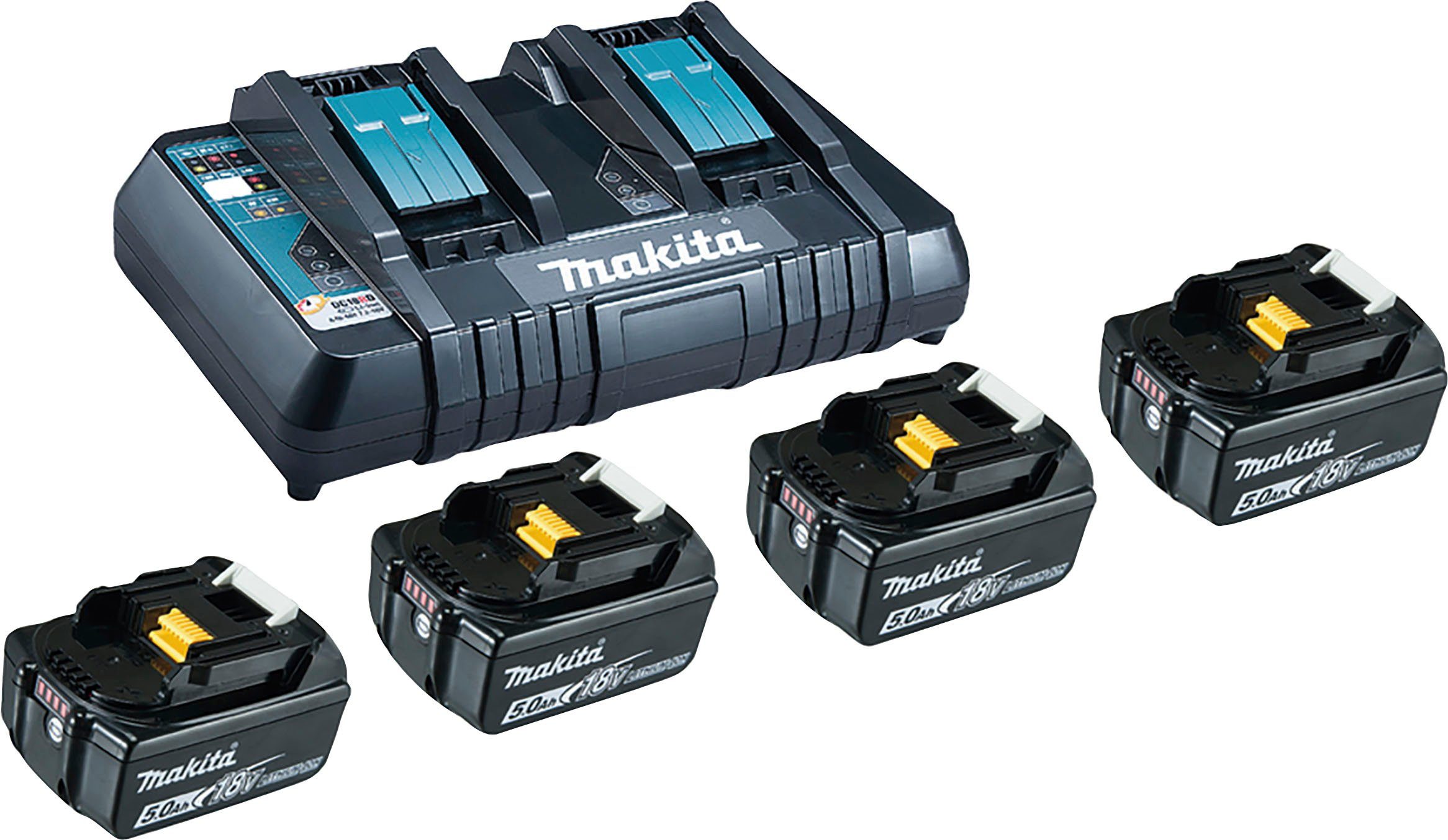 Makita Power Source-Kit BL1850B Akku Starter-Set, 4 Akkus 5 Ah, 18 V, inkl.  Doppel-Schnellladegerät