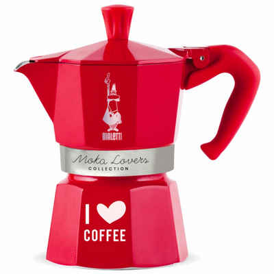 BIALETTI Espressokocher Moka Lovers I love coffee für 3 Tassen Rot