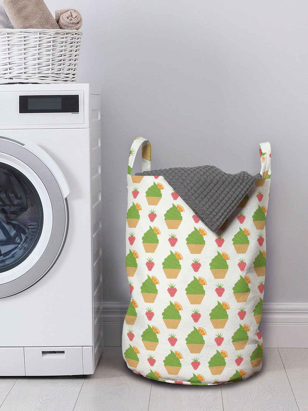 Abakuhaus Wäschesäckchen Wäschekorb mit Griffen Eistüten Sommer Stil Waschsalons, für Fruity Kordelzugverschluss