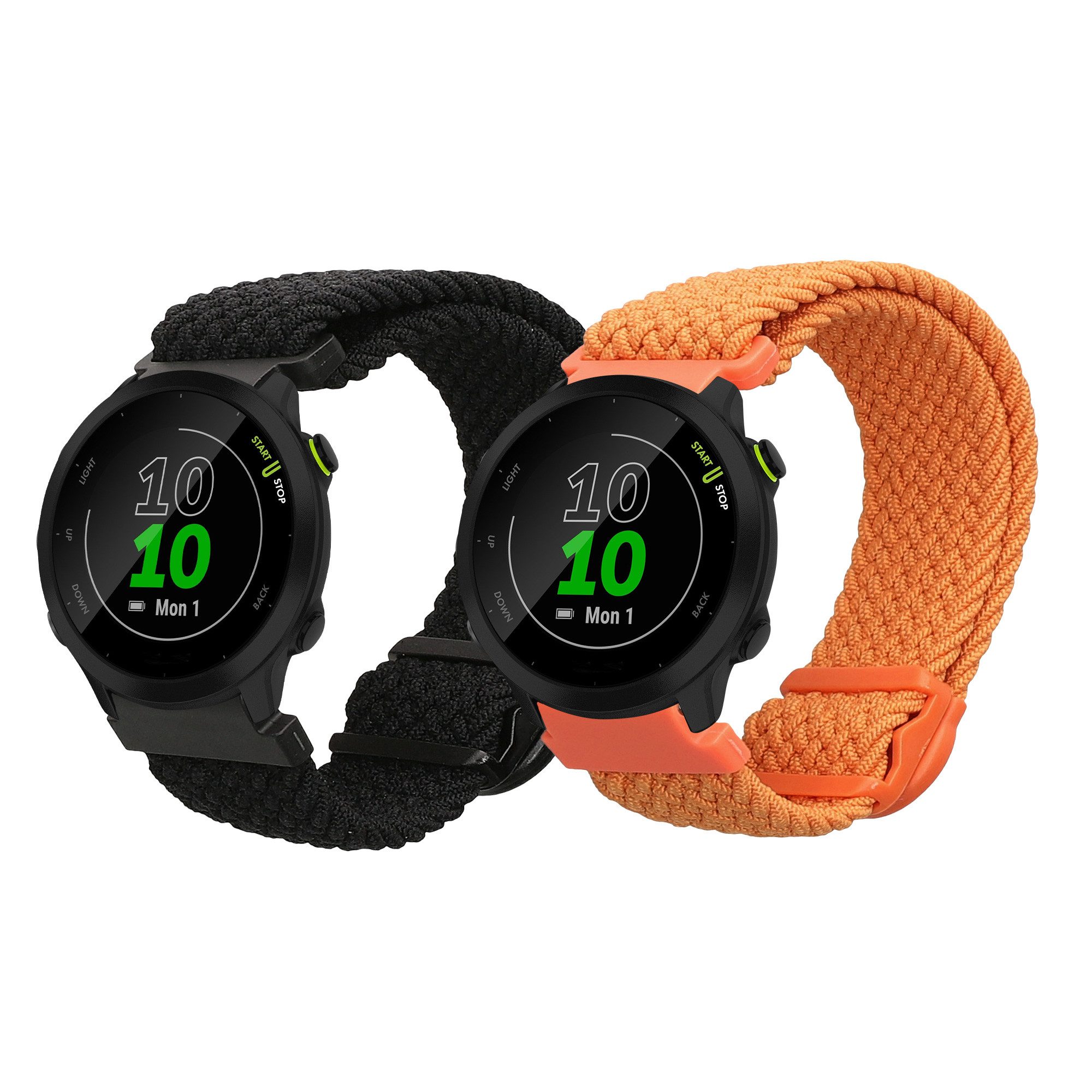kwmobile Smartwatch-Armband 2x Uhrenarmband für Garmin Forerunner 55 / Forerunner 165 / 245 / 645, Fitnesstracker Band Set aus Nylon - Ersatzarmband Smartwatch