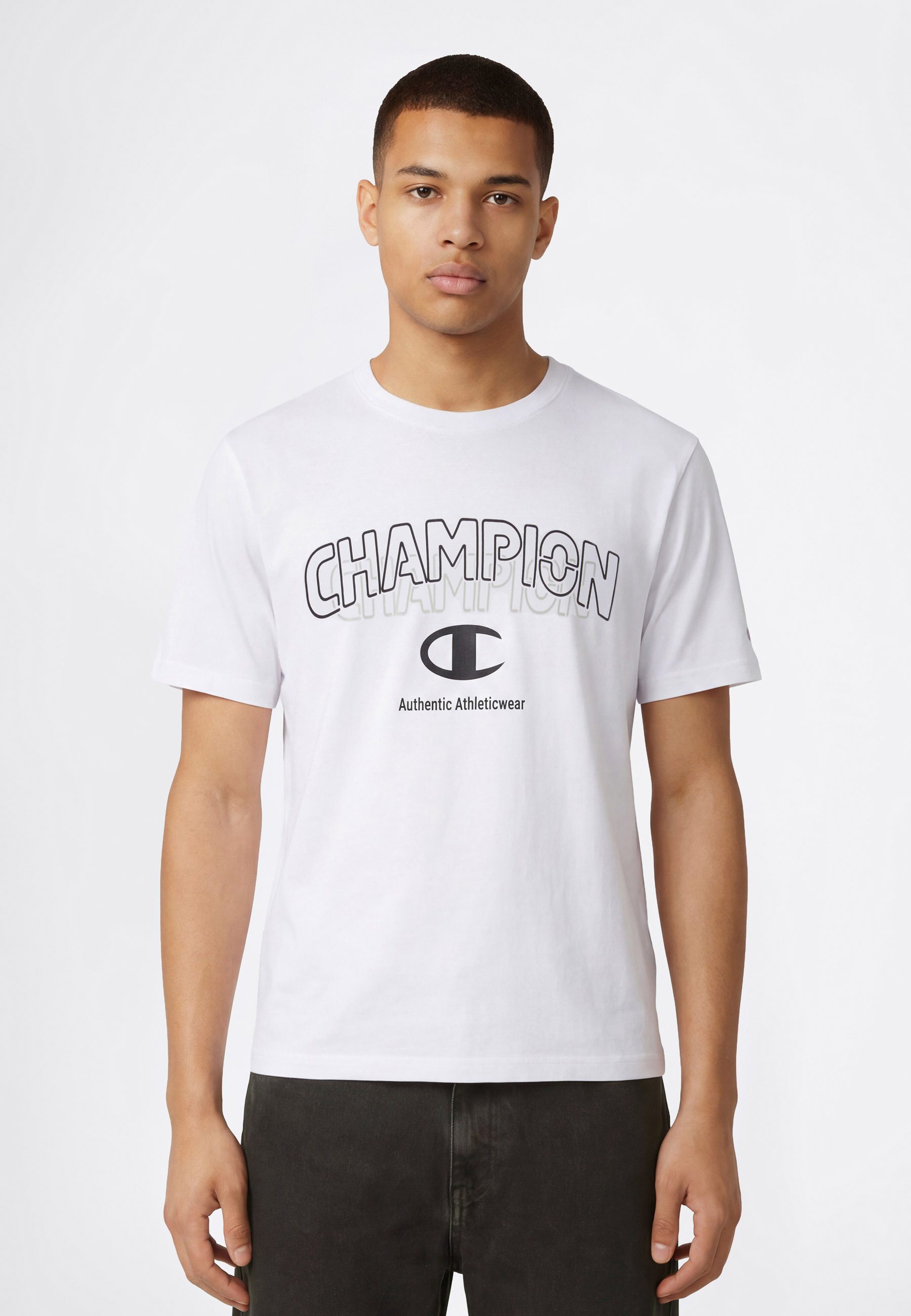 Champion T-Shirt Graphic Tee Kurzarm, mit Rundhalsausschnitt, ohne Verschluss, aus Baumwolle