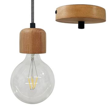 Bamyum Pendelleuchte Bamyum Erdy Pendelleuchte aus Holz Textilkabel Metall E27 Modern Lampe, ohne Leuchtmittel