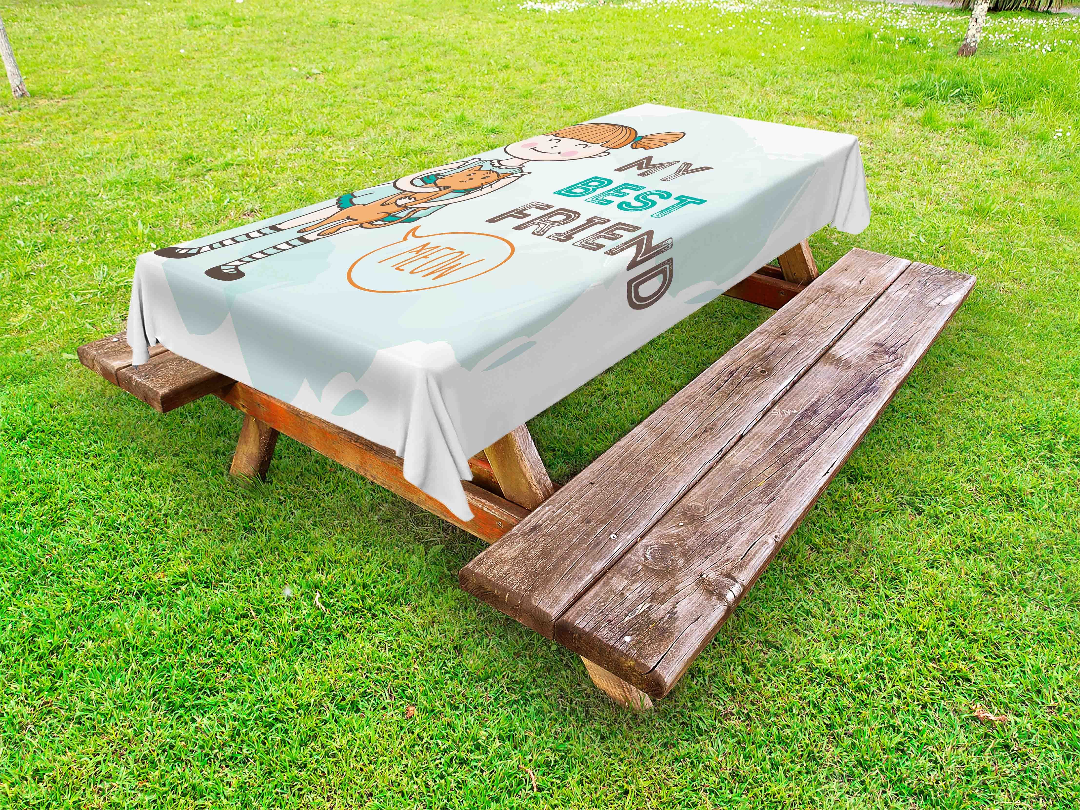 Abakuhaus Tischdecke dekorative waschbare Picknick-Tischdecke, Bester Freund Mädchen, das eine Katze