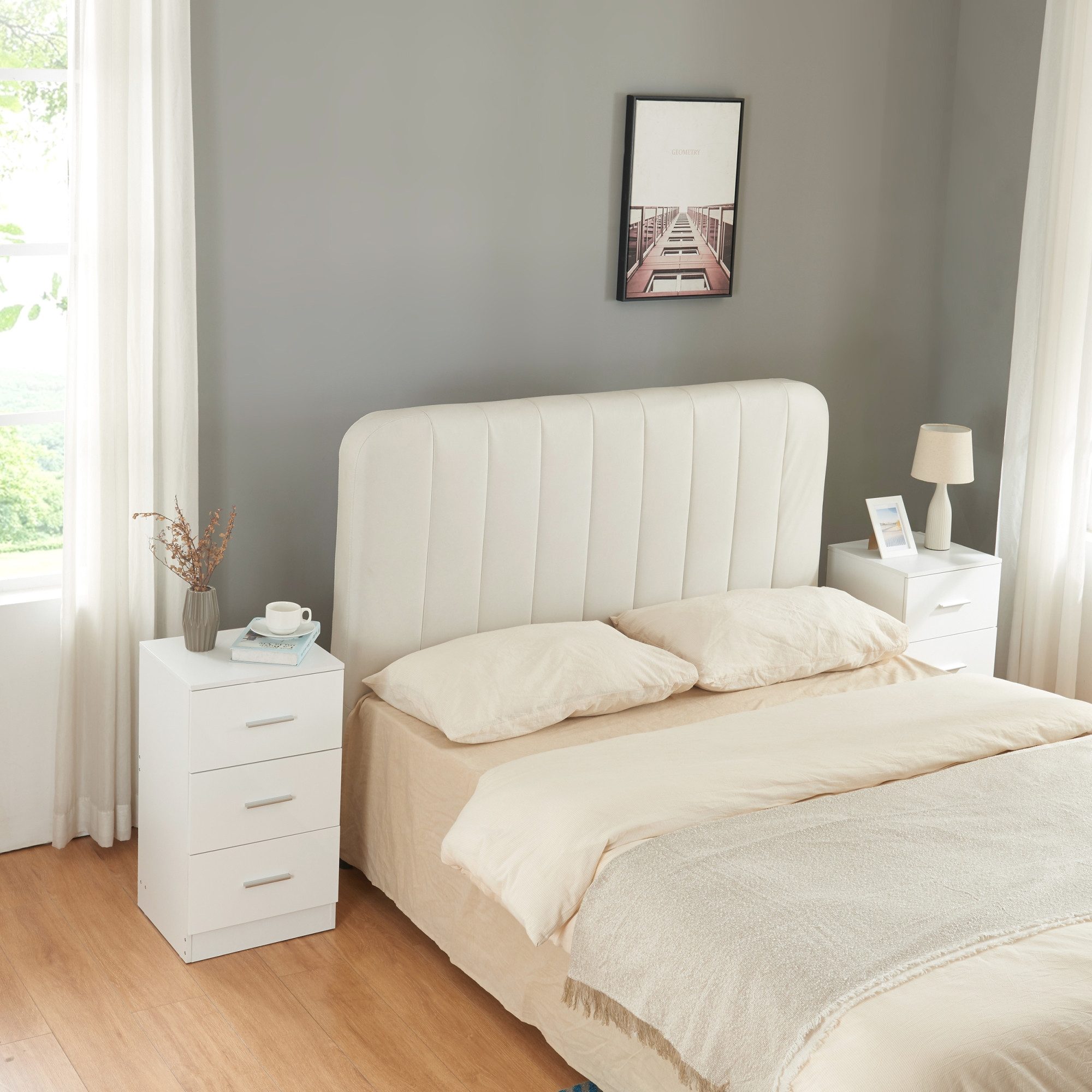 en.casa Nachttisch, »Aurdal« 2er Set 66 x 37 x 34,5 cm Weiß, hochglänzend günstig online kaufen