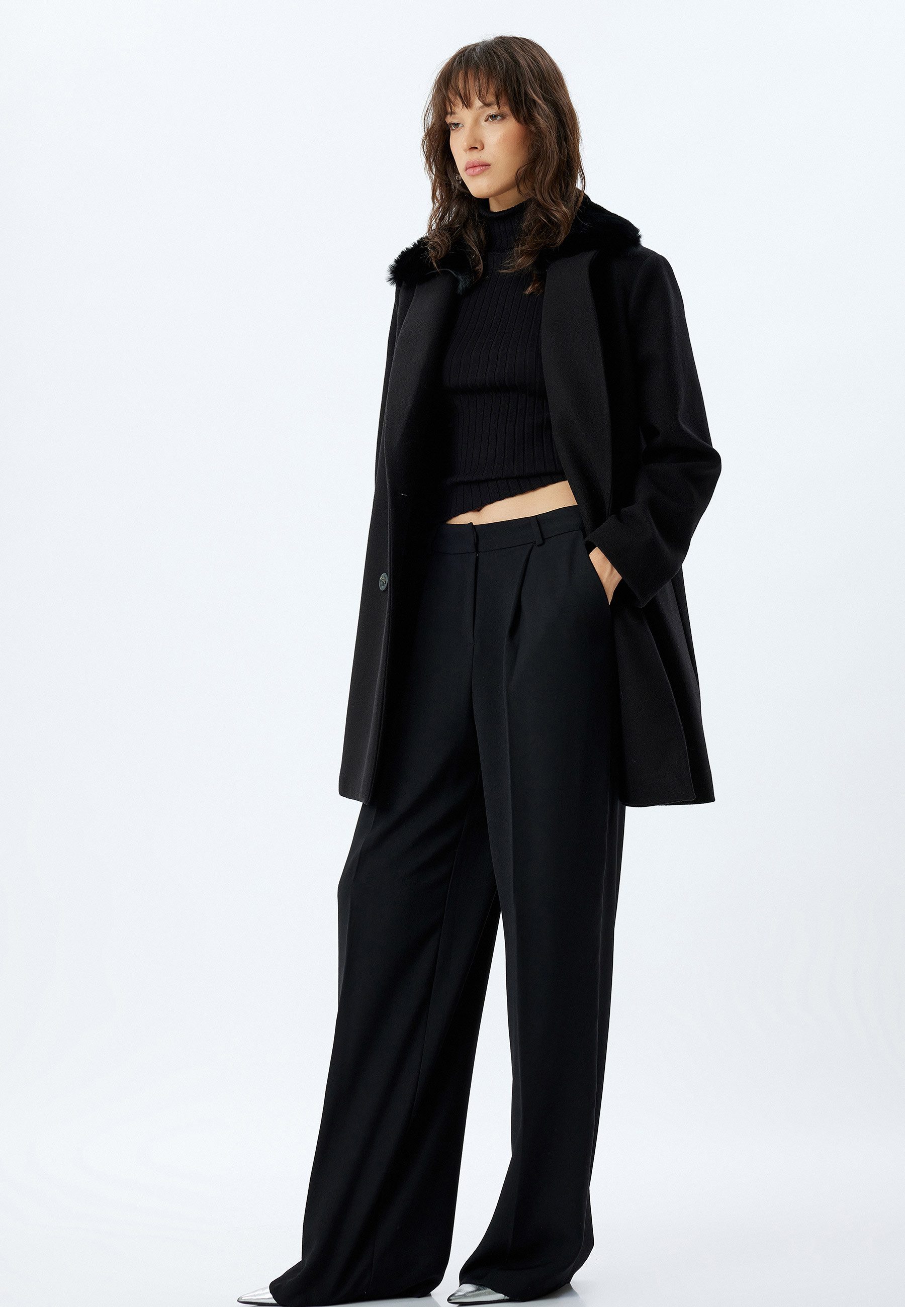 Koton Wintermantel Regular Abnehmbarer Pelz