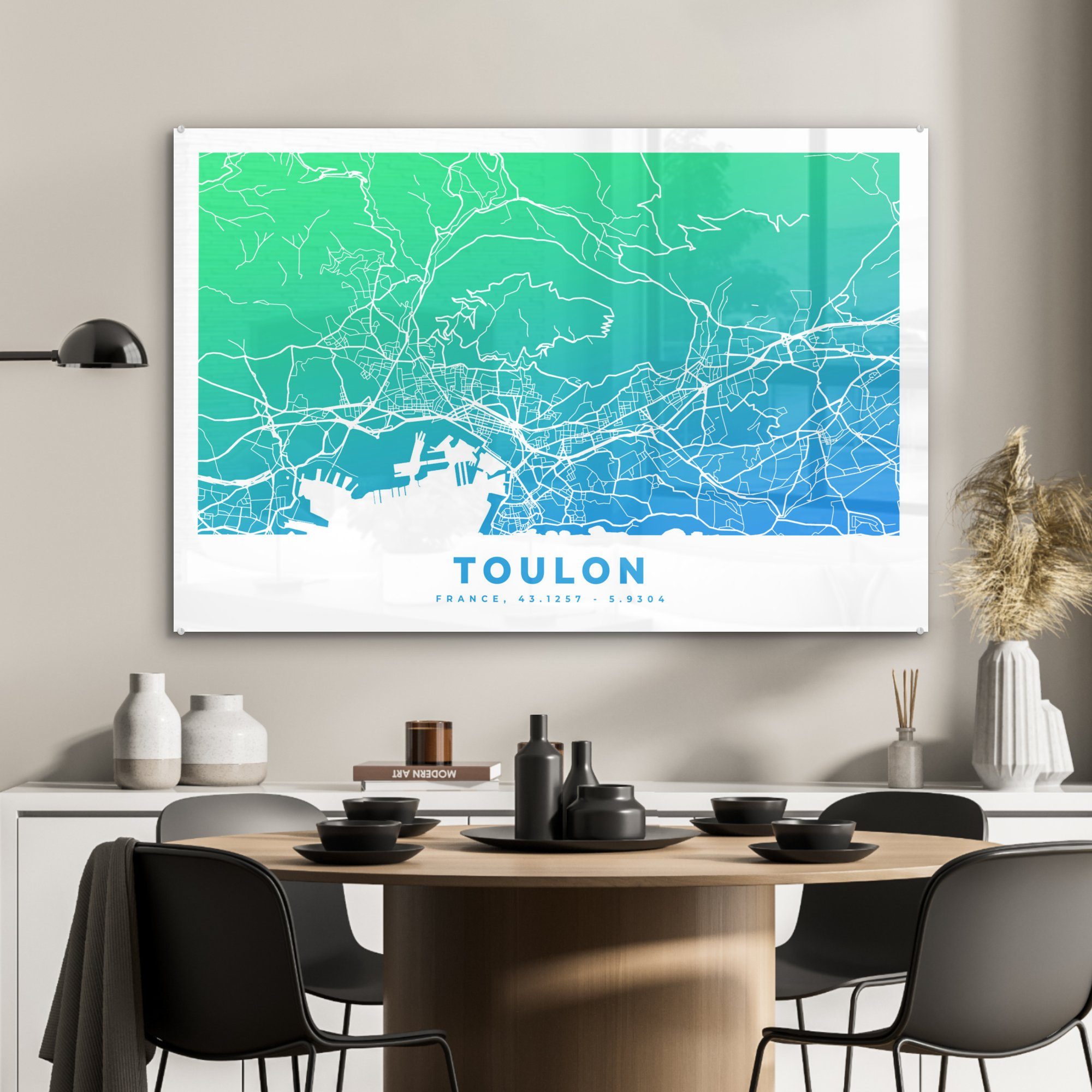 Frankreich (1 - Toulon Acrylglasbilder & MuchoWow Schlafzimmer St), Stadtplan, Wohnzimmer - Acrylglasbild