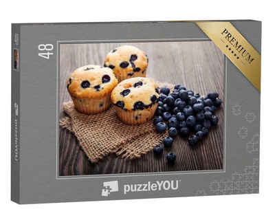 puzzleYOU Puzzle Muffin mit Blaubeeren, süßes Gebäck, 48 Puzzleteile, puzzleYOU-Kollektionen Kuchen, Essen und Trinken