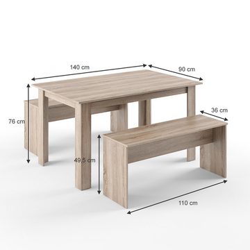 Vicco Essgruppe Tischgruppe Sitzgruppe SENTIO Sonoma, (Set, 3-tlg., 3-er Set), platzsparend