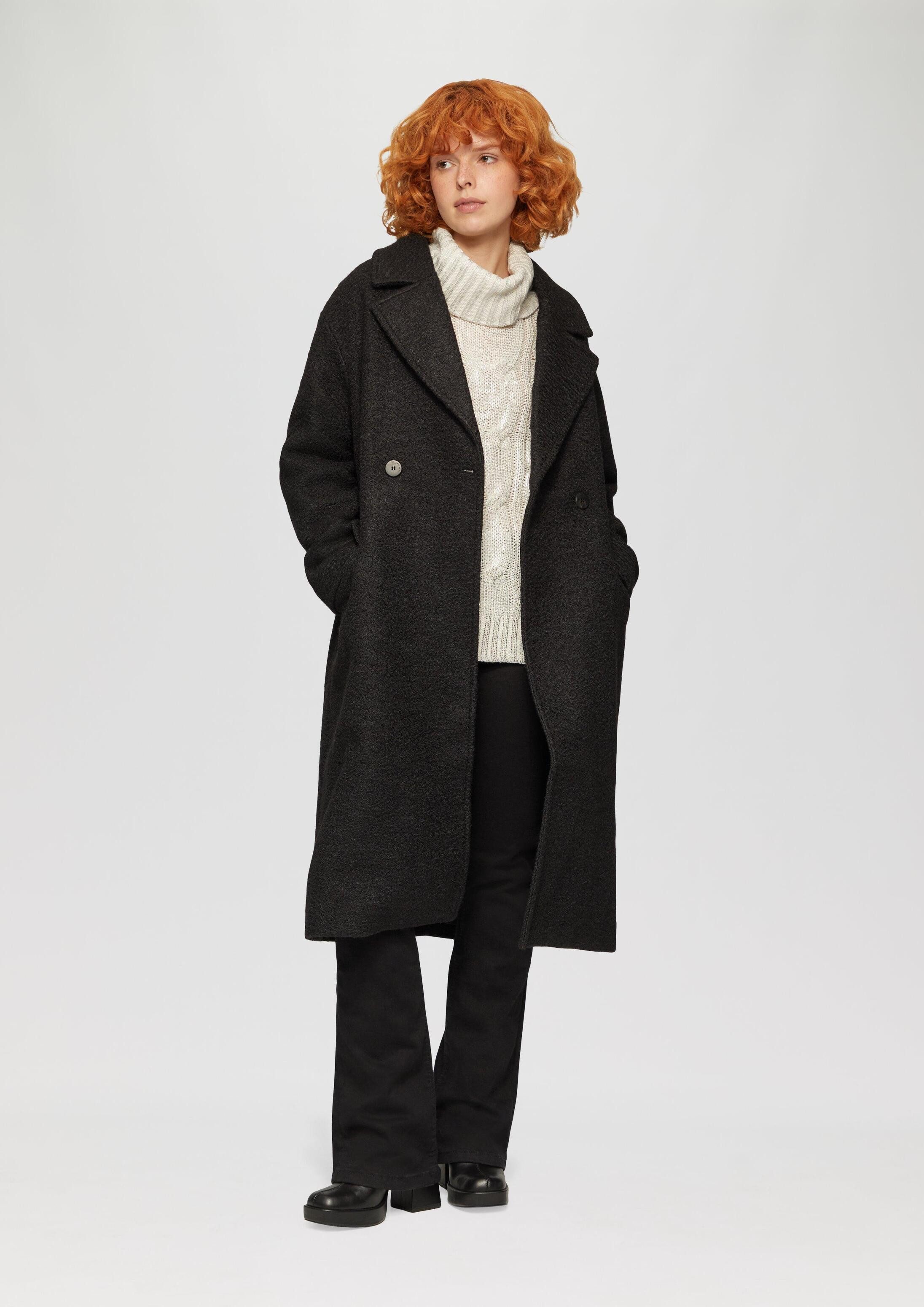 QS Longpullover Strickpullover Oversize Pullover mit Zopfmuster und All-over-Print