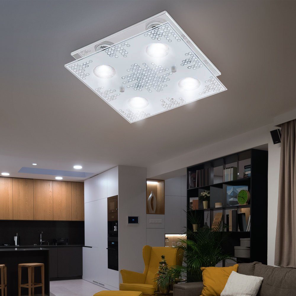Glas LED Deckenleuchte Edelstahl GU10 4x inklusive, Deckenleuchte, Deckenlampe, Warmweiß, Chrom Leuchtmittel quadratisch EGLO