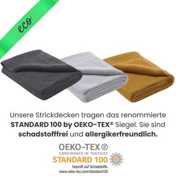 Wohndecke eco-line Strickdecke ca. 140x190, wometo, OEKO-TEX®, 60% recycelte Materialien, gerades Strick-Muster
