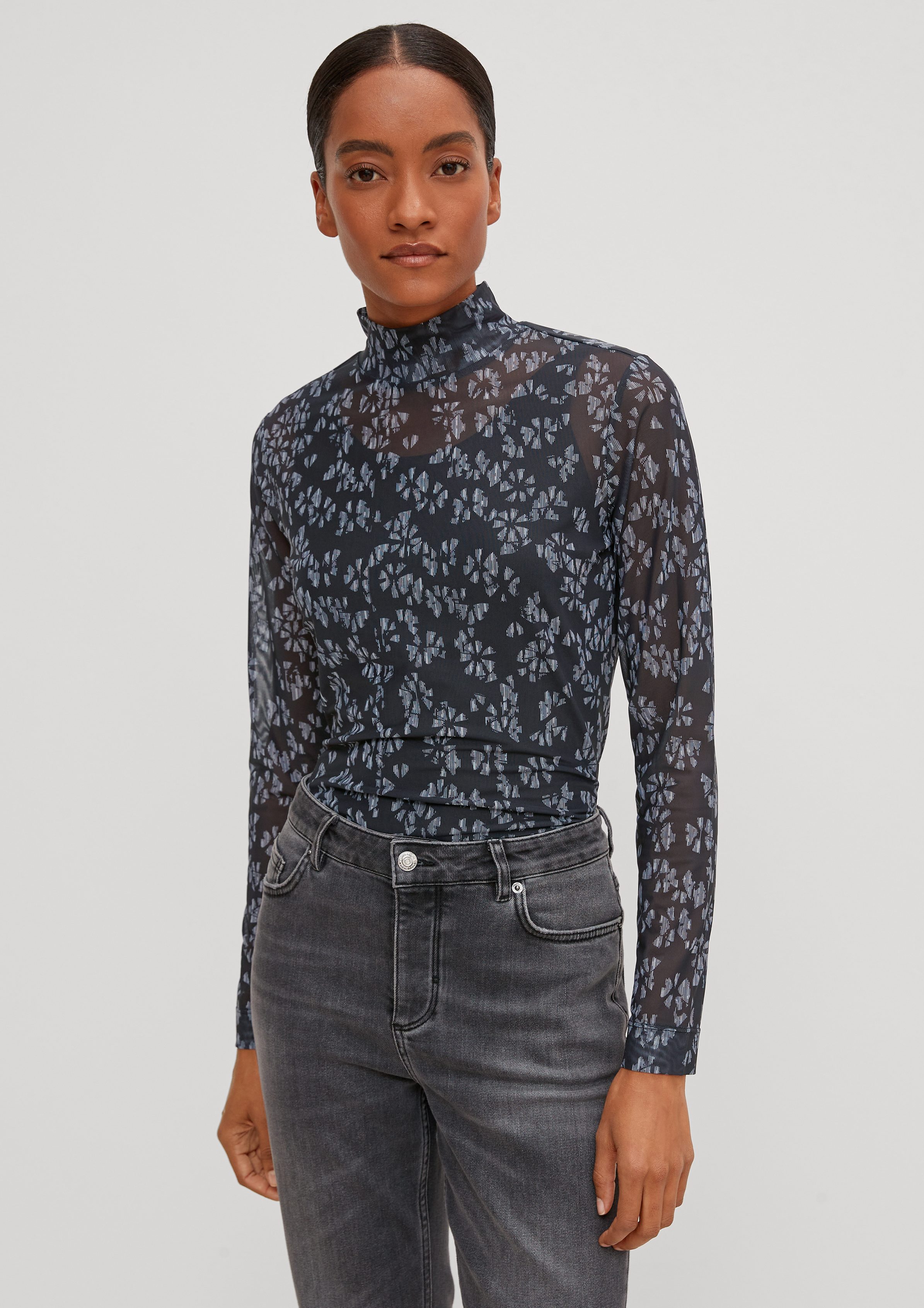 comma casual identity Langarmshirt Mesh-Shirt mit Alloverprint