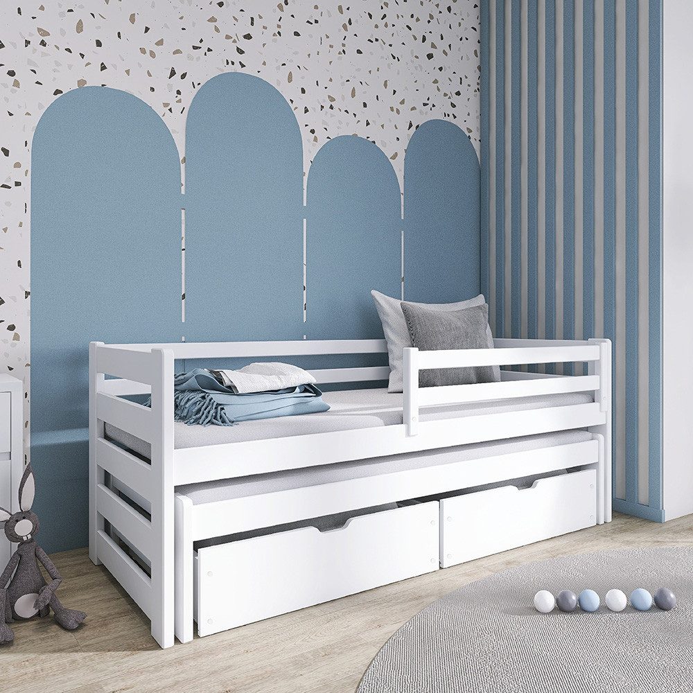 Lomadox Kinderbett KANGRU-162, Kiefer weiß, Kinderzimmer Bett, ausziehbare günstig online kaufen