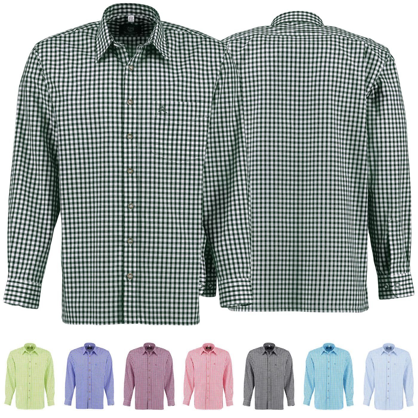 German Wear Trachtenhemd O54 Trachtenhemd für Lederhosen Langarm mit Hirsch Stickerei