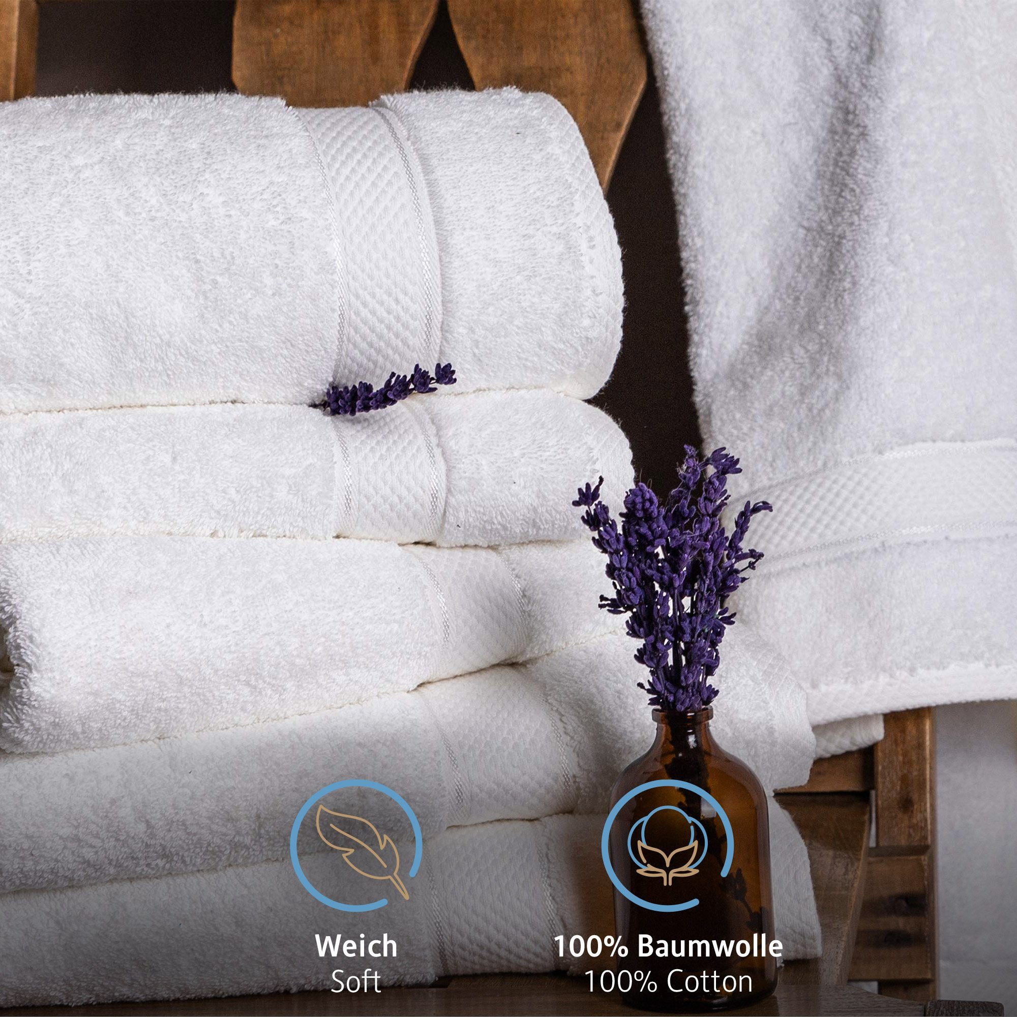 Komfortec Handtuch Set 100% Baumwolle, Frottee, 4 Handtücher Towel, 4 70x140 Groß 8-tlg), Badetücher XXL und Weiß (Packung, Badehandtuch Weich, & cm, 50x100 Saunatuch