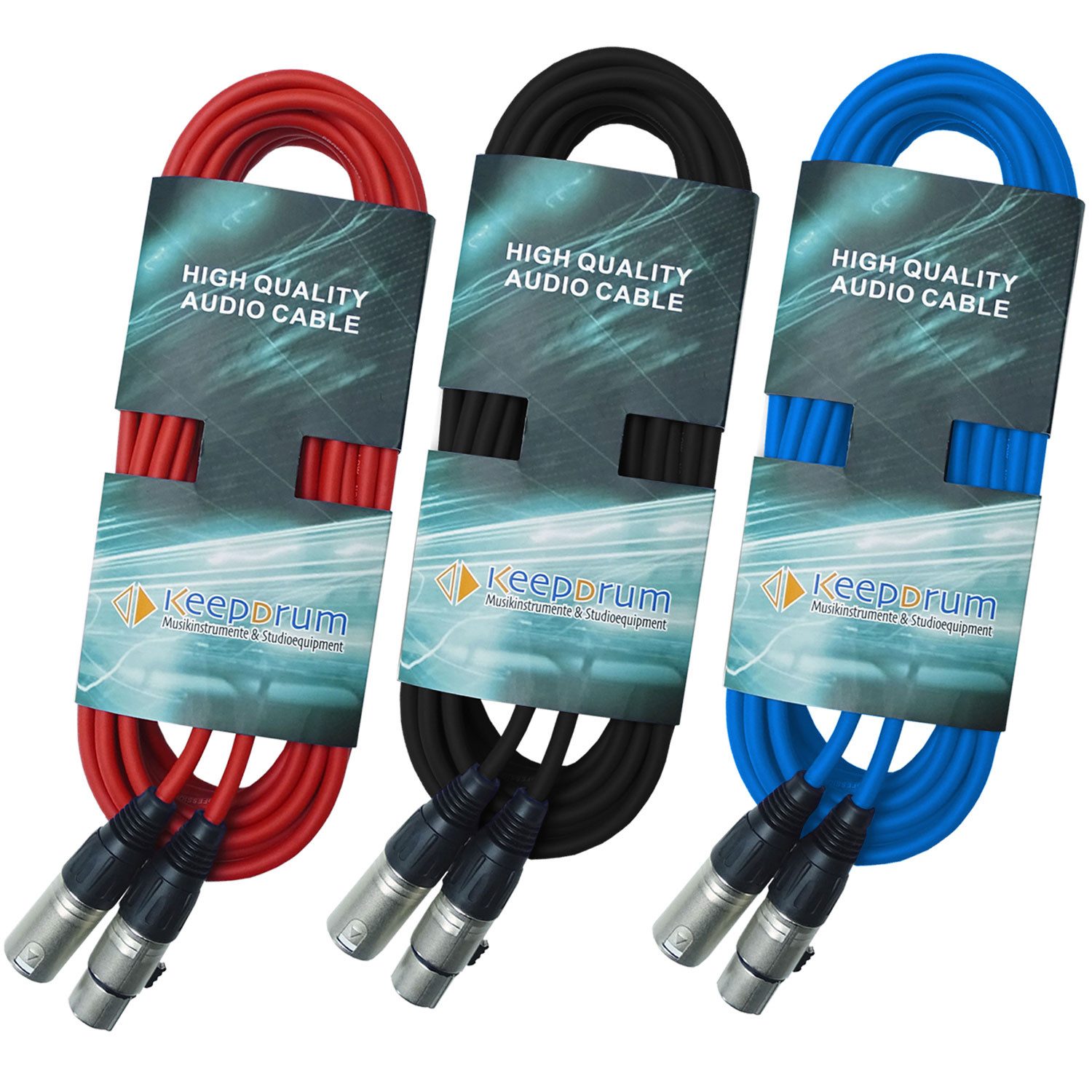 keepdrum keepdrum DMX Электропровод Set Rot Blau Schwarz 15m Elektro-Kabel, 3-pol XLR Stecker, zu XLR-Buchse (15 cm), Rot