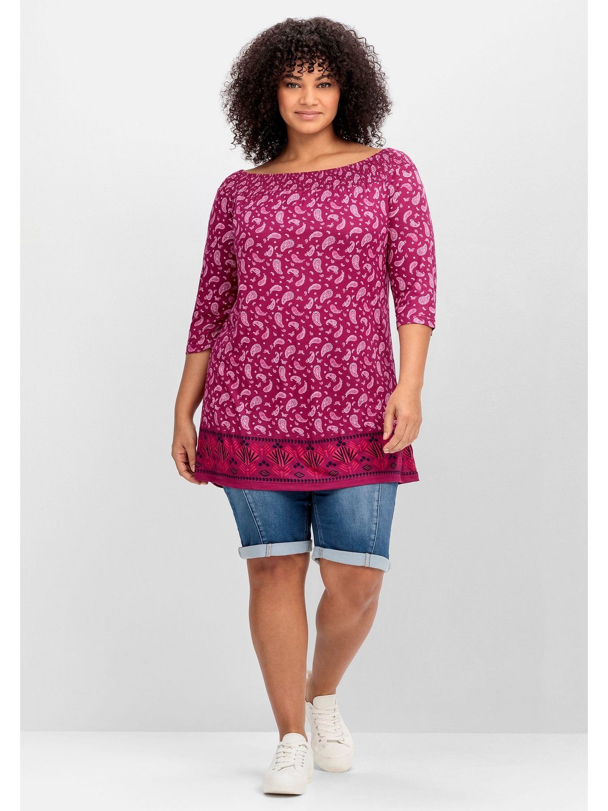 Sheego 3/4-Arm-Shirt Große Größen mit und Bordürendruck gemustert Paisleyprint beere