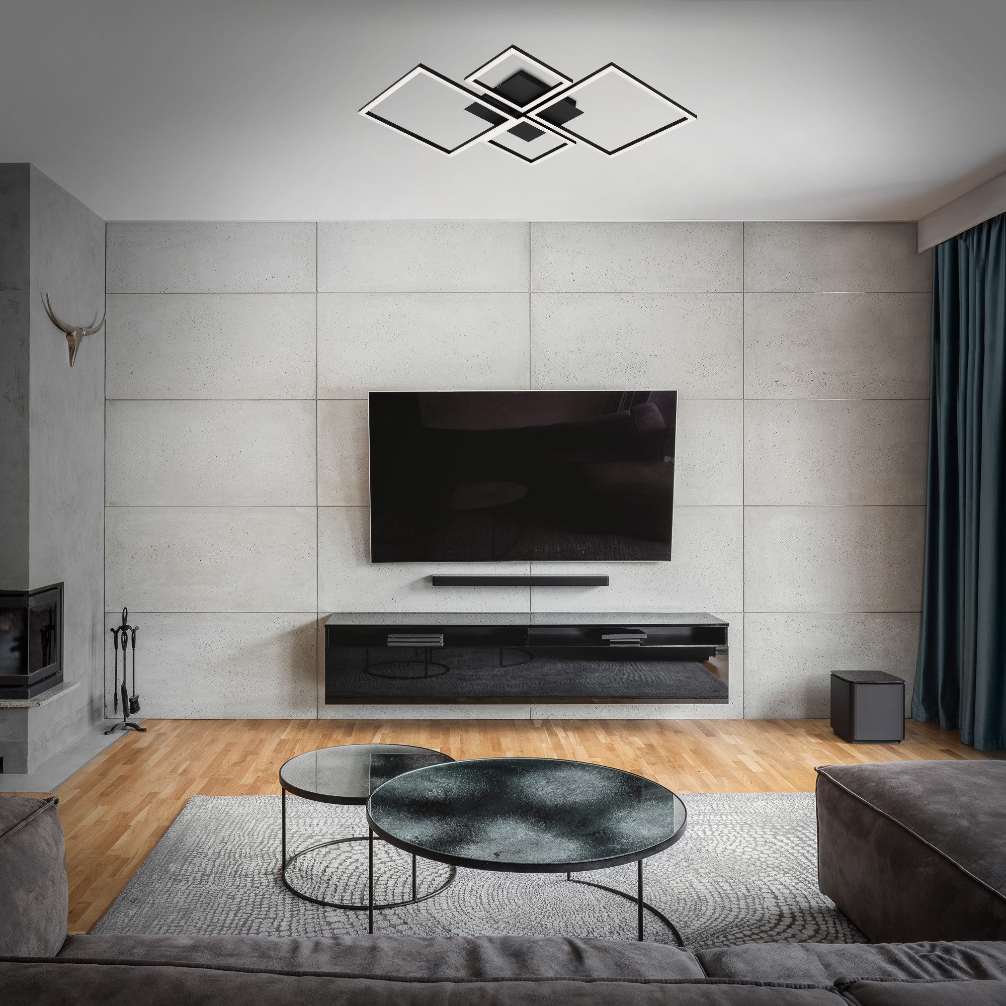 Briloner Leuchten Deckenleuchte LED Deckenlampe Rahmenleuchte Wohnzimmer Schlafzimmer, LED fest integriert, Deckenlampe, 75x47x7,3cm, Schwarz, 48W, Wohnzimmer, Schlafzimmer