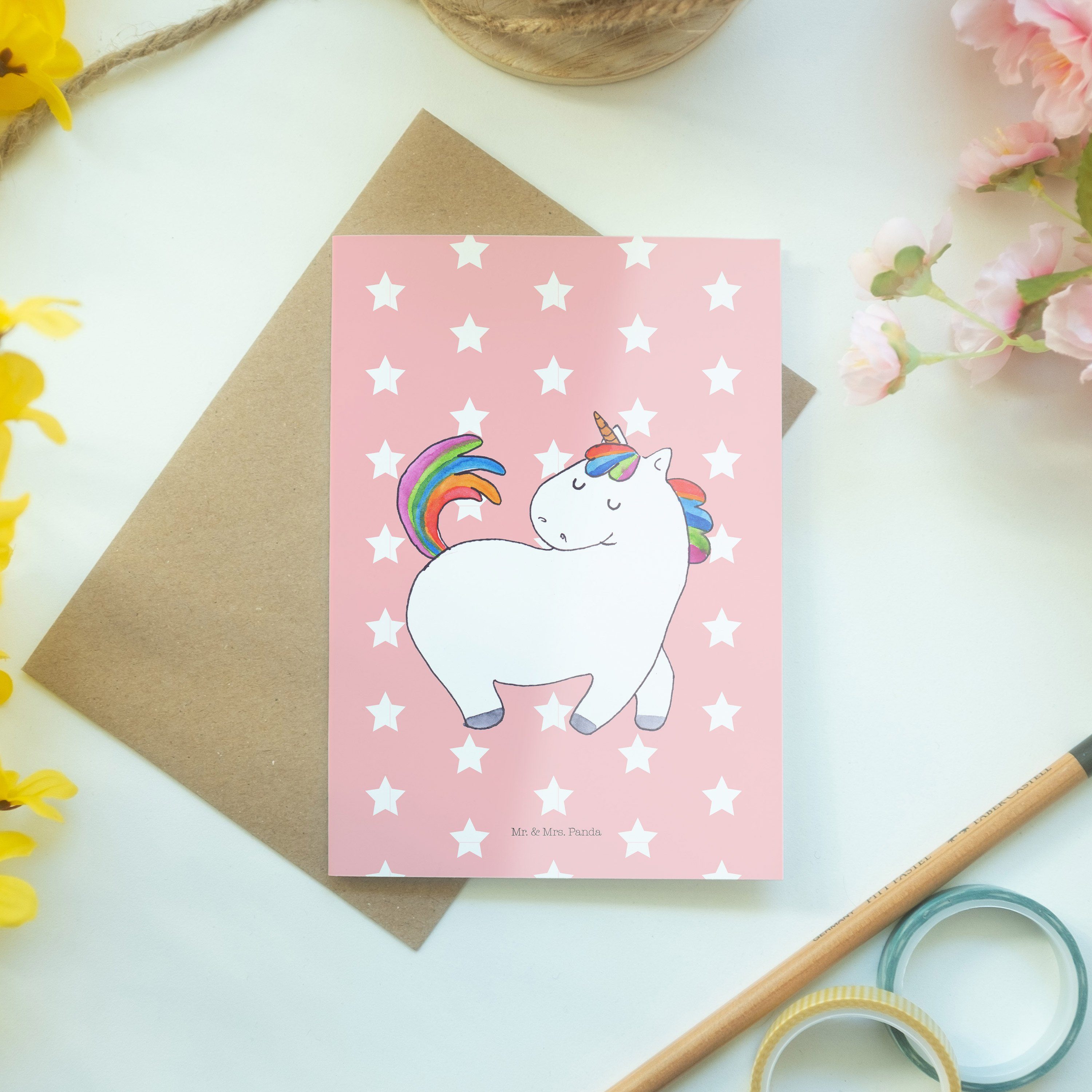 stolzierend Grußkarte Panda Unicorn Rot & - - Geschenk, Pastell Mrs. Hochzeitskarte, Mr. Einhorn