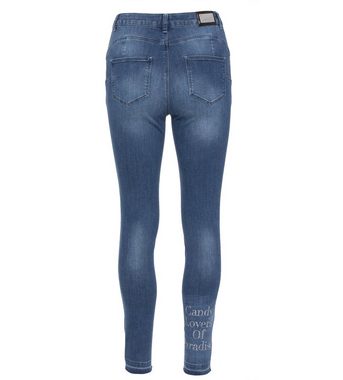 Sarah Kern Slim-fit-Jeans Röhren-Denim koerpernah mit Wordingprint