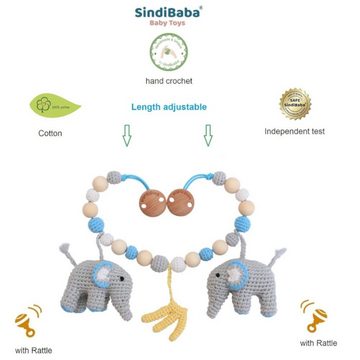 SindiBaba Kinderwagenkette SindiBaba Gehäkelte Kinderwagenkette Elefant Rasseln Blau, Mit Rassel, Handarbeit, Gehäkelt