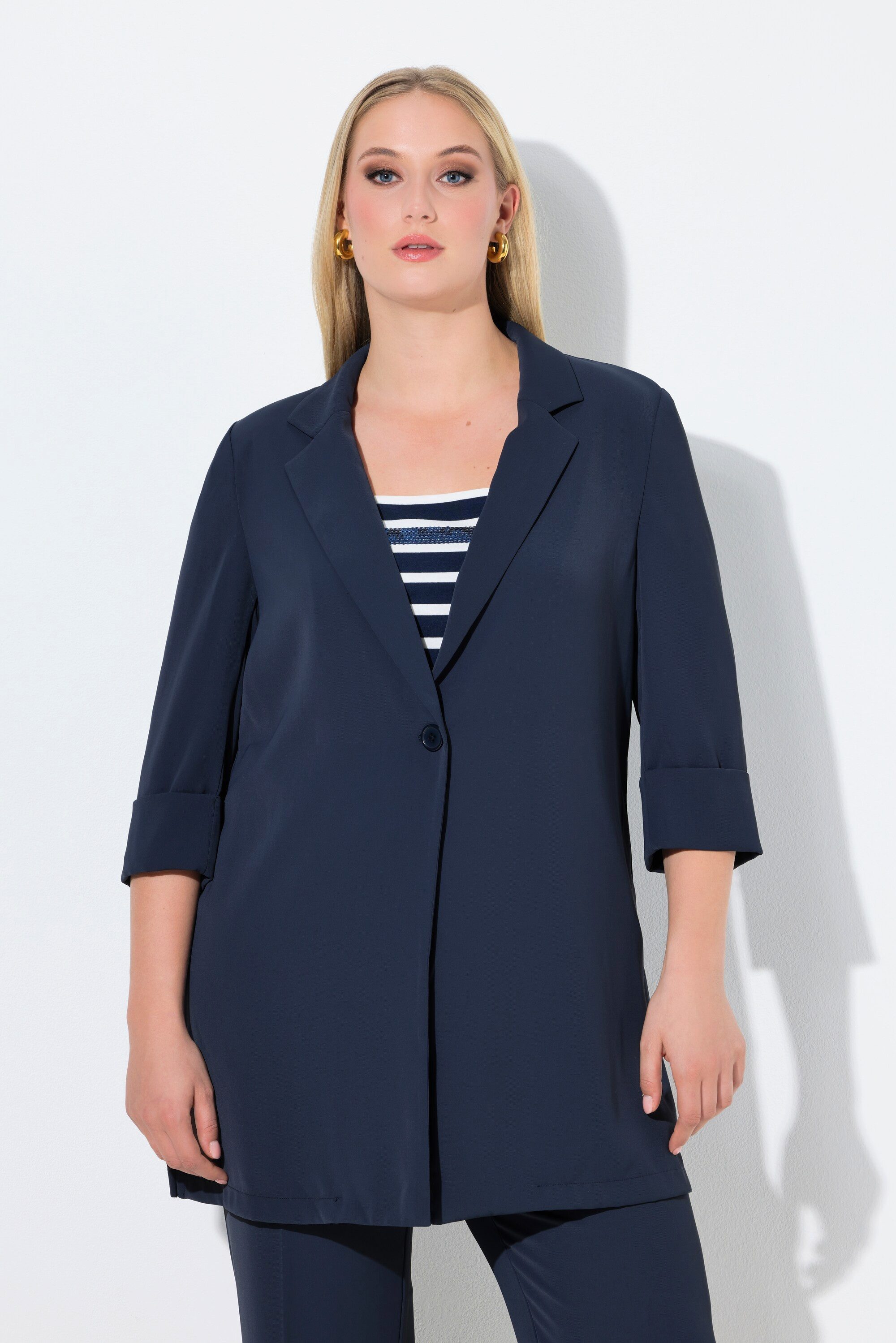 Ulla Popken Blusenblazer Blazer Reverskragen Seitenschlitze 3/4-Arm günstig online kaufen
