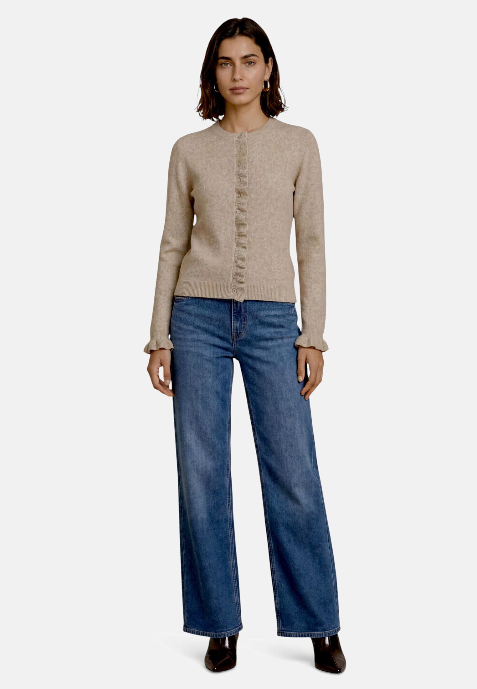 Zero Strickjacke Damen mit Rüschen (1-tlg) Knopfleiste