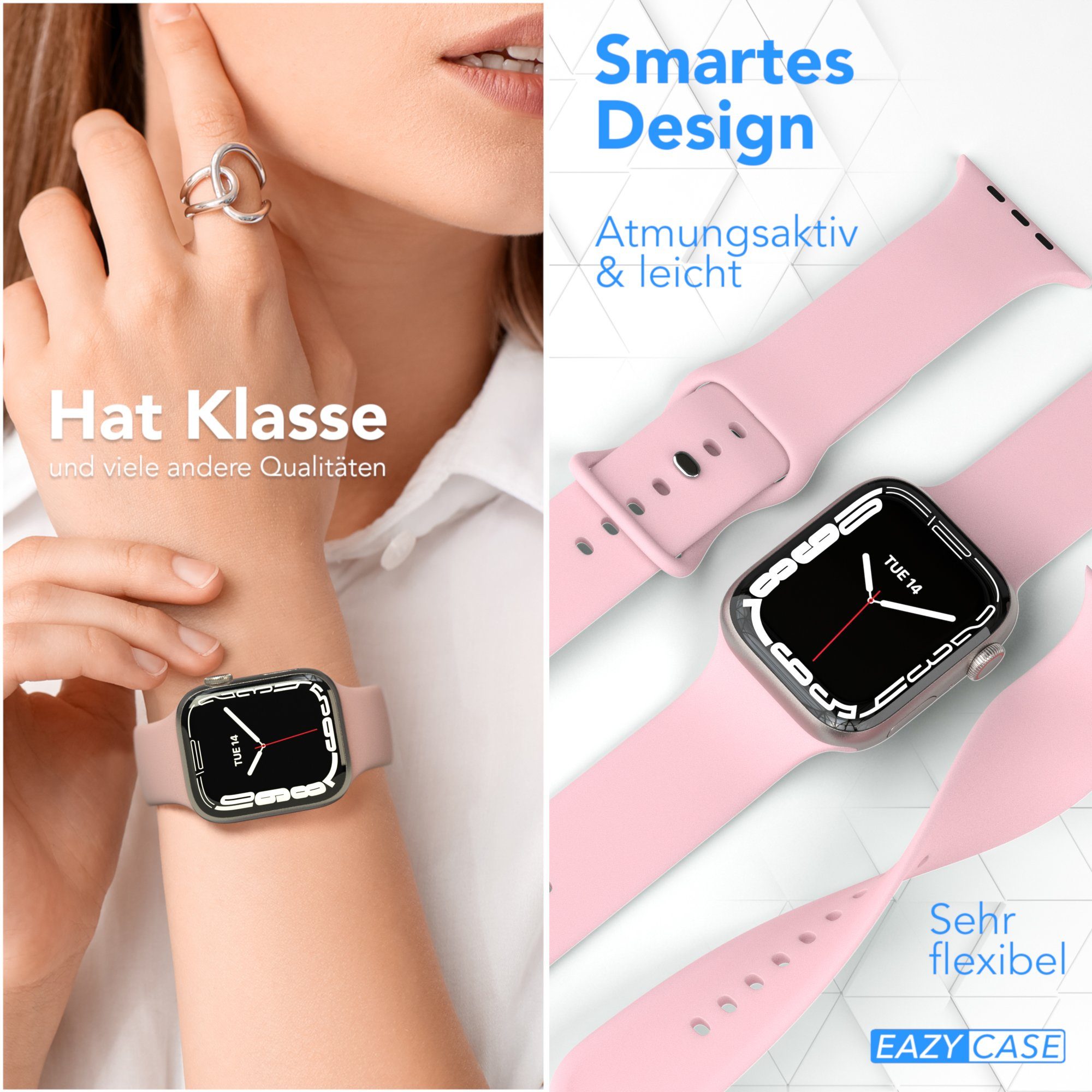 EAZY CASE Smartwatch-Armband Silikon Armband iWatch 11 10 9 8 7 6 5 4 3 2 SE Ultra, Apple Watch Silikon Sportarmband 44-49 mm Rosé Fitness Unisex – Bild 4 von 5
