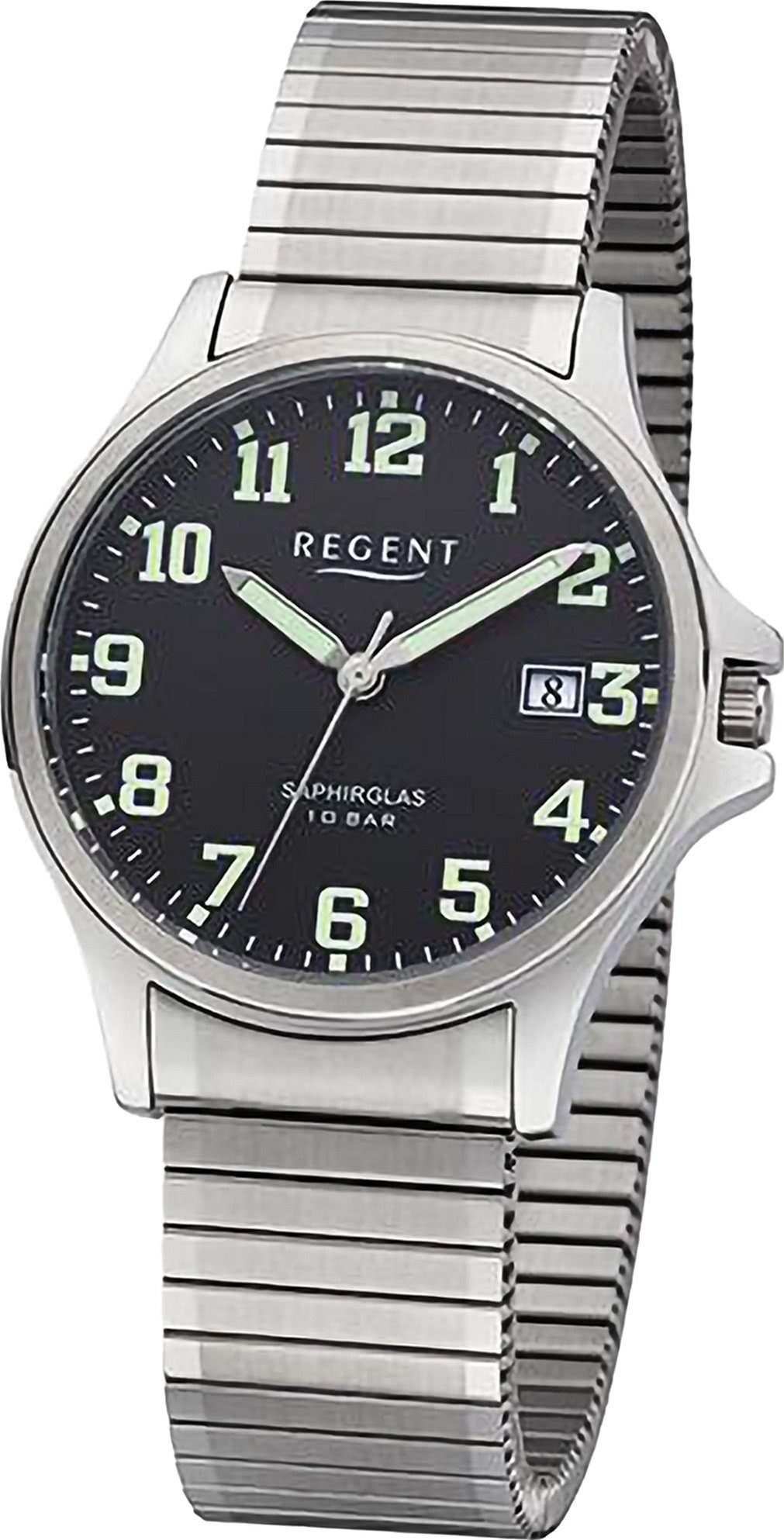 Regent Quarzuhr rund, Herren groß Armbanduhr Analog, silber, schwarz Armbanduhr Edelstahlarmband (ca. extra Herren Regent 36mm)
