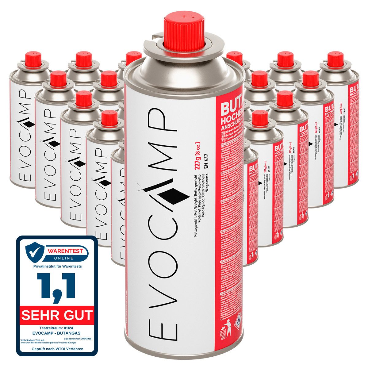 EVOCAMP Gaskartusche 28x Butankartuschen Typ MSF-1a 227g mit Bajonettventil günstig online kaufen