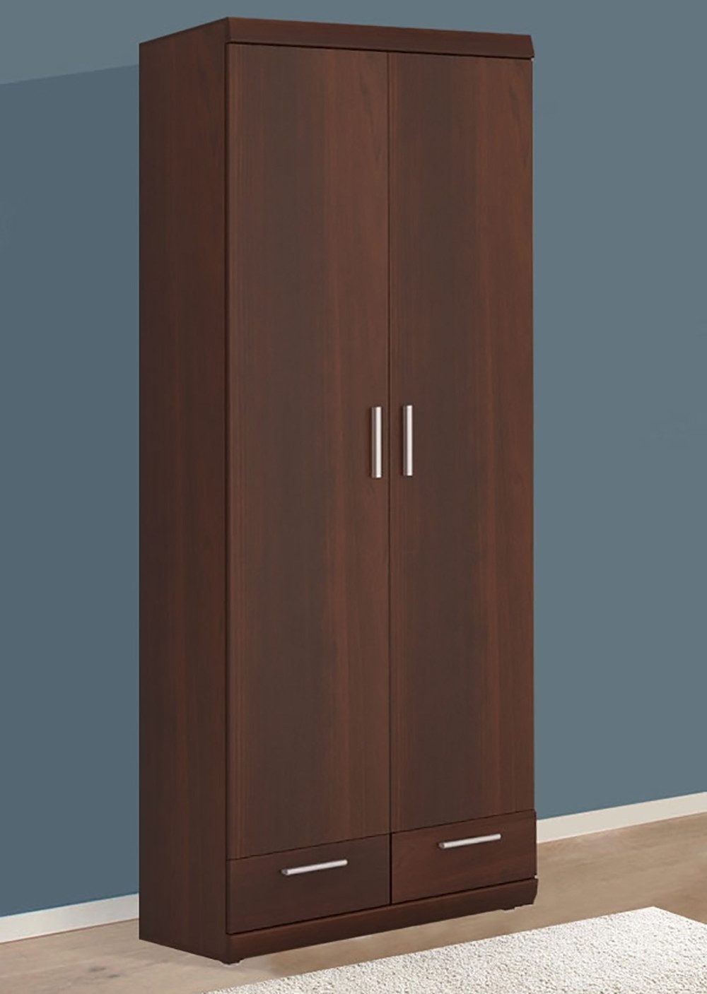 Feldmann-Wohnen Kleiderschrank Imperial (2-türig, 2 Fachböden, 2 Schubkästen, 2 Kleiderstangen, 1-St., moderne Nussbaumoptik, Kunststoffgriffe) 80x60,5x195cm Nussbaum Imperial