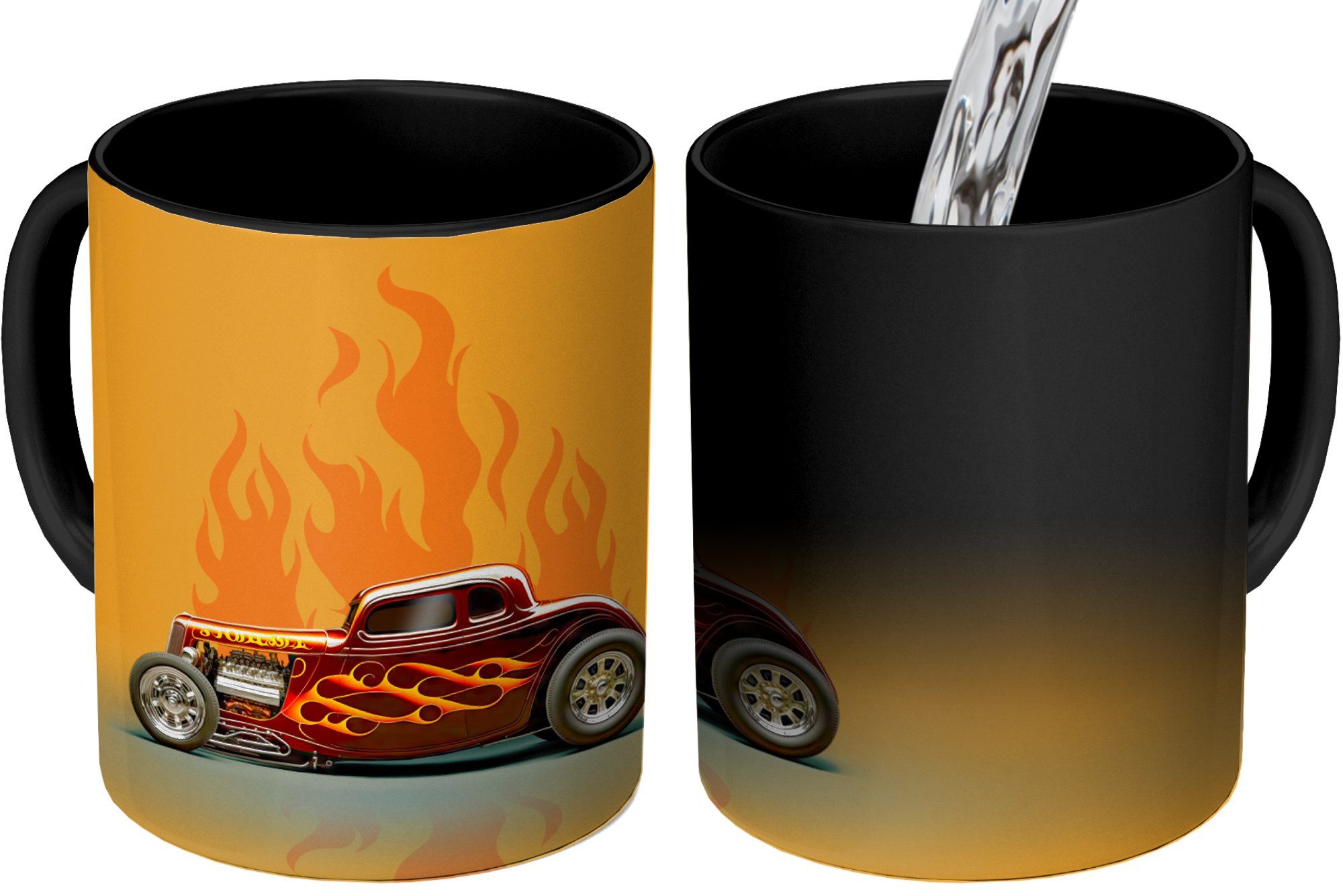 Flammen Auto Geschenk Vintage, Farbwechsel, MuchoWow Tasse Keramik, Rot - Zaubertasse, - - Kaffeetassen, Teetasse,