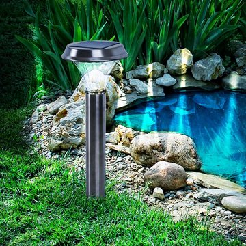 etc-shop LED Gartenleuchte, LED-Leuchtmittel fest verbaut, 2x LED Außen SOLAR Leuchten Steck Lampen Terrassen Edelstahl Erdspieß