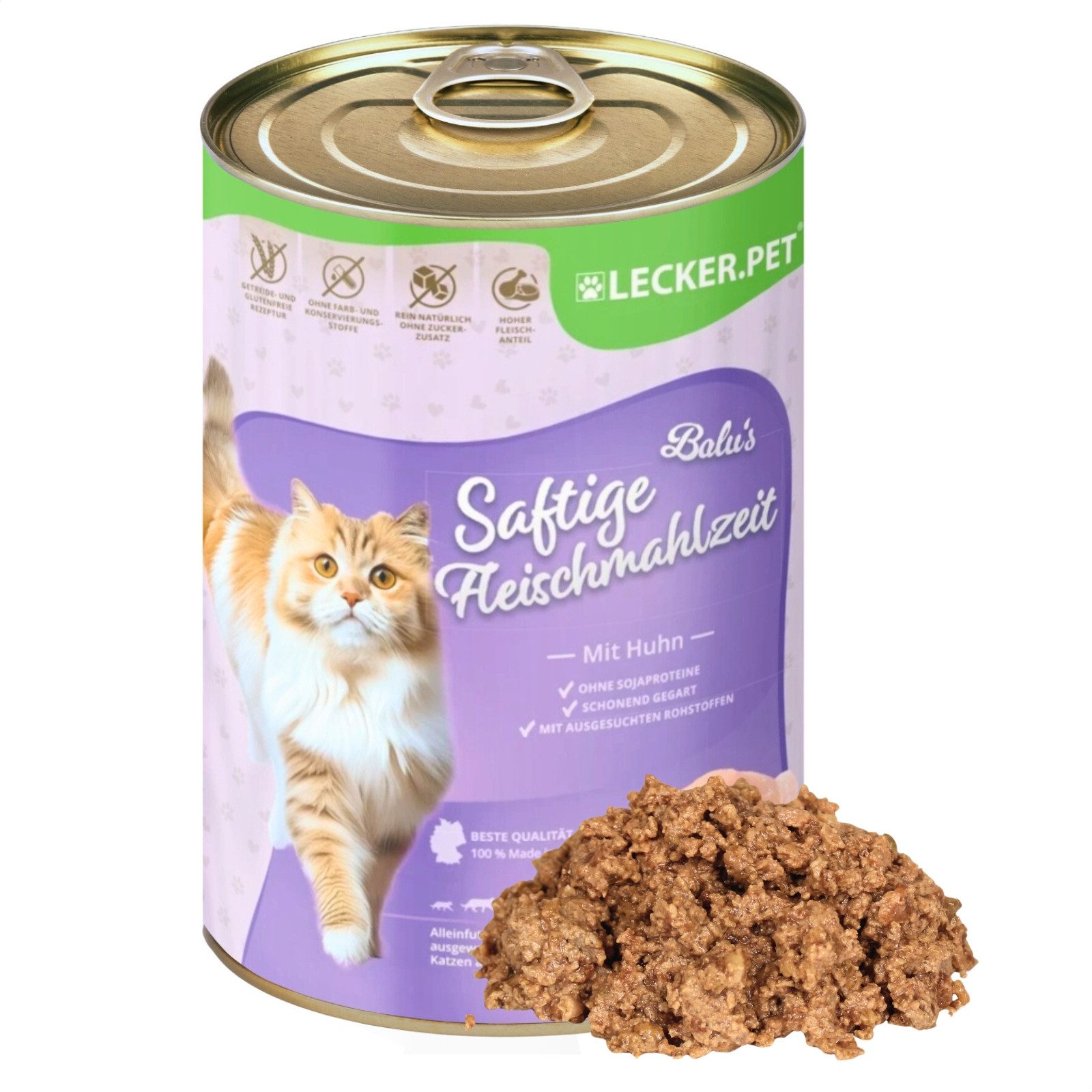 Lecker.Pet 24 x 400 g Lecker.Pet® Balu's Saftige Fleischmahlzeit Huhn Nassfutter Huhn, 24St.