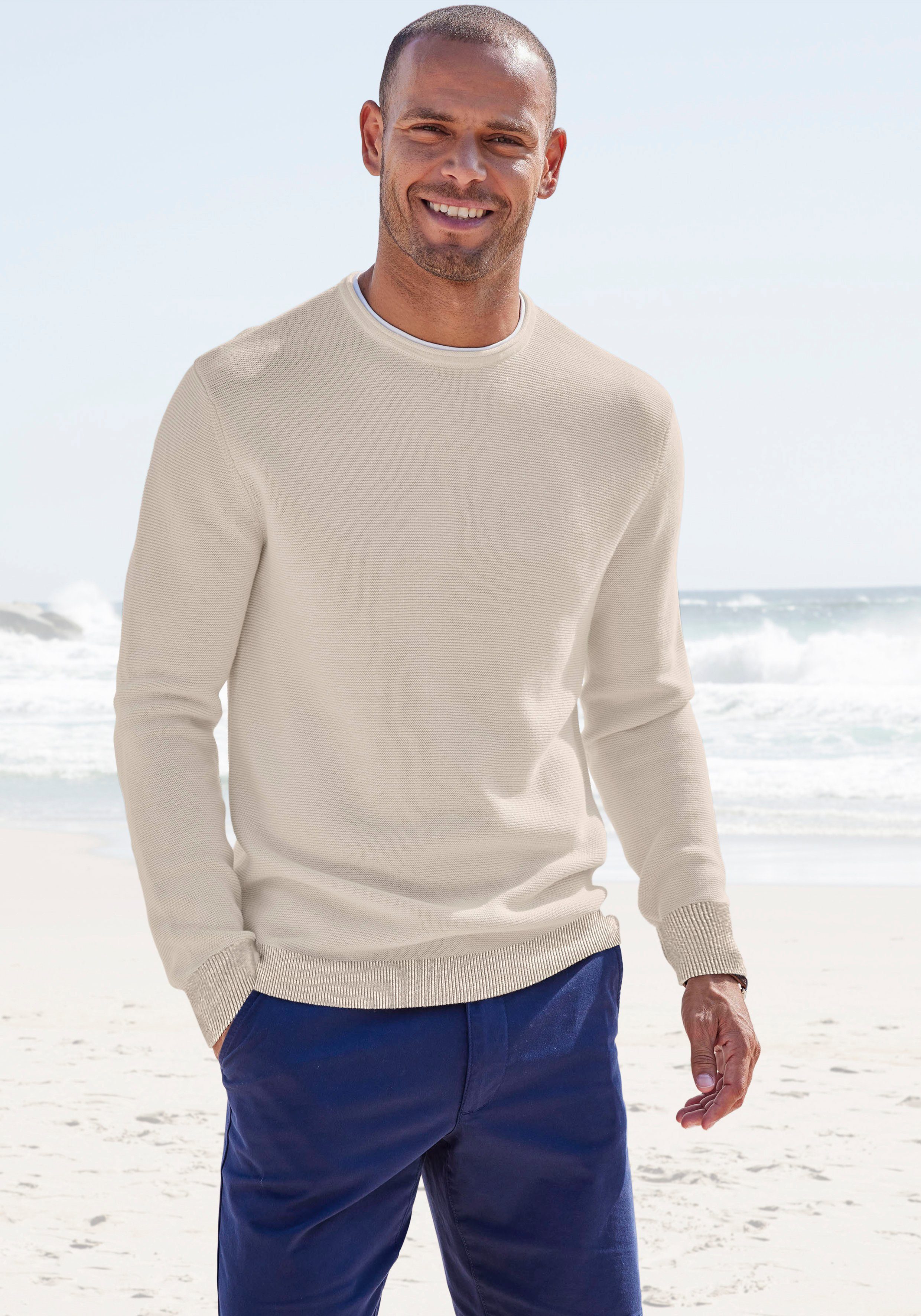 AUTHENTIC LE JOGGER Strickpullover mit Double-Layer Optik, Rundhalspullover aus reiner Baumwolle