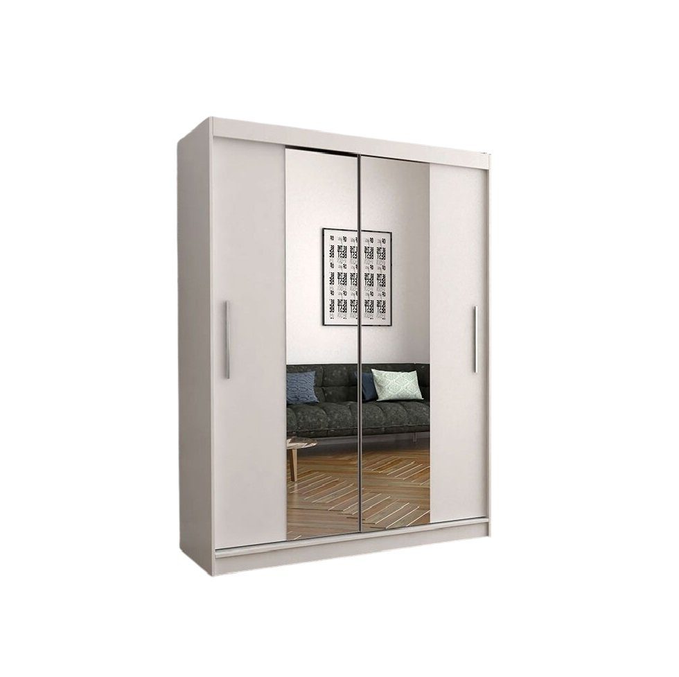 Polini Home Schwebetürenschrank Schiebetürenschrank Prime Comfort 150x200 Spiegel mittig Weiß von P mit Spiegel weiß | Weiß