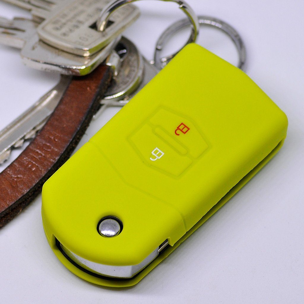 mt-key Schlüsseltasche Autoschlüssel Softcase Silikon Schutzhülle Apfelgrün, für Mazda CX-7 CX-5 2 4 5 6 RX-8 2 Tasten Klappschlüssel
