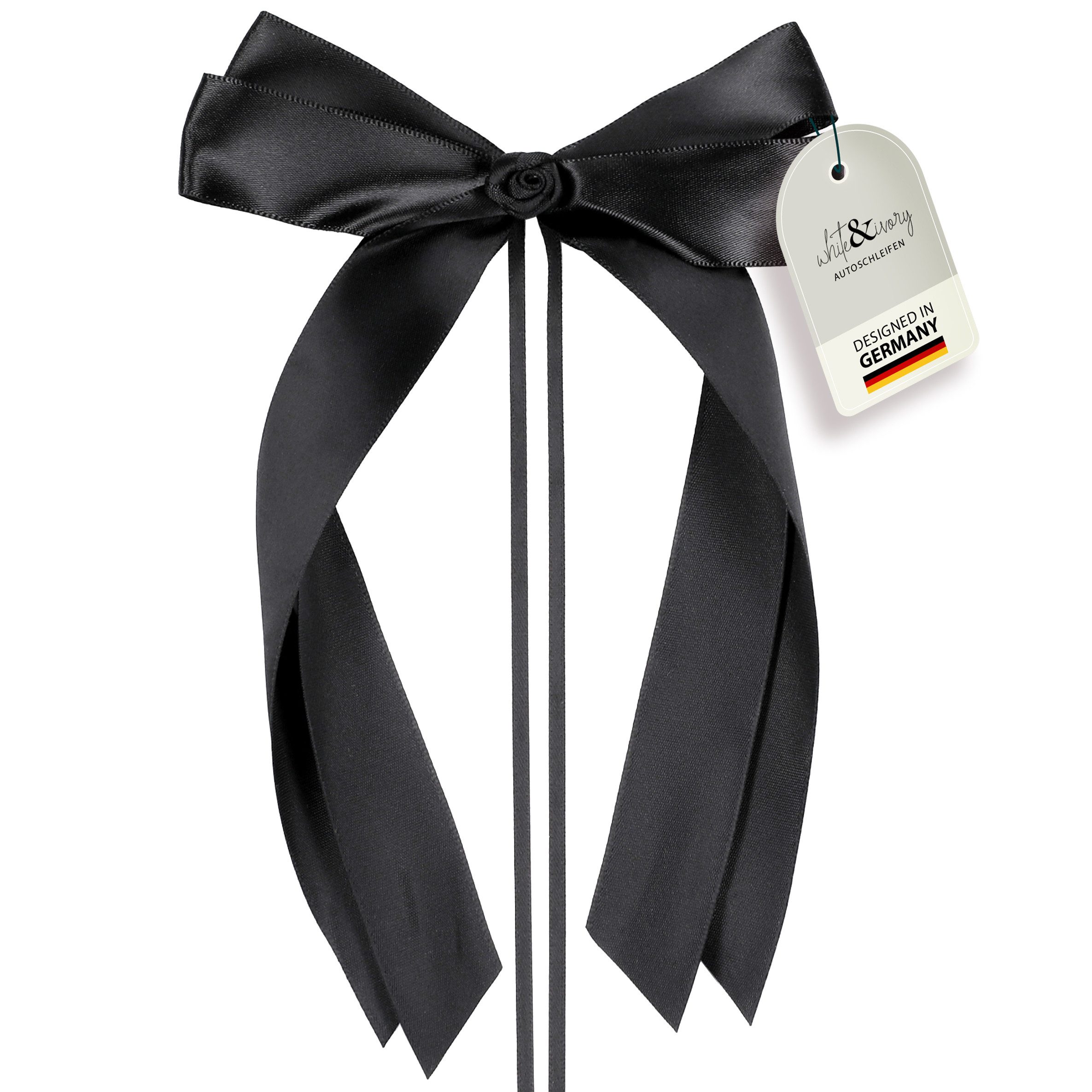 white & ivory Dekoobjekt 25 Autoschleifen Hochzeit mit Rose + extra langem Befestigungsband (25 St)