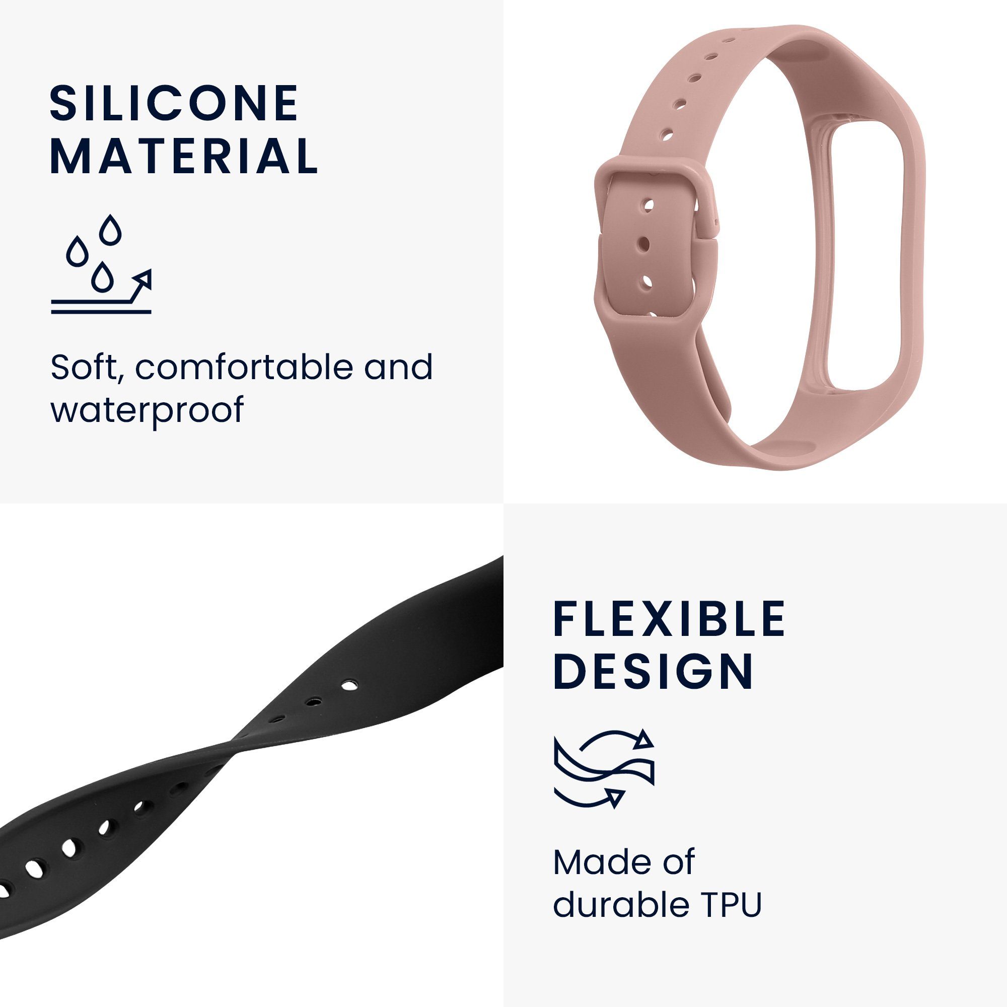 kwmobile Smartwatch-Armband 2x Uhrenarmband für Samsung Galaxy Fit 2 Armband, Fitnesstracker Band Set aus TPU Silikon - Ersatzarmband Smartwatch