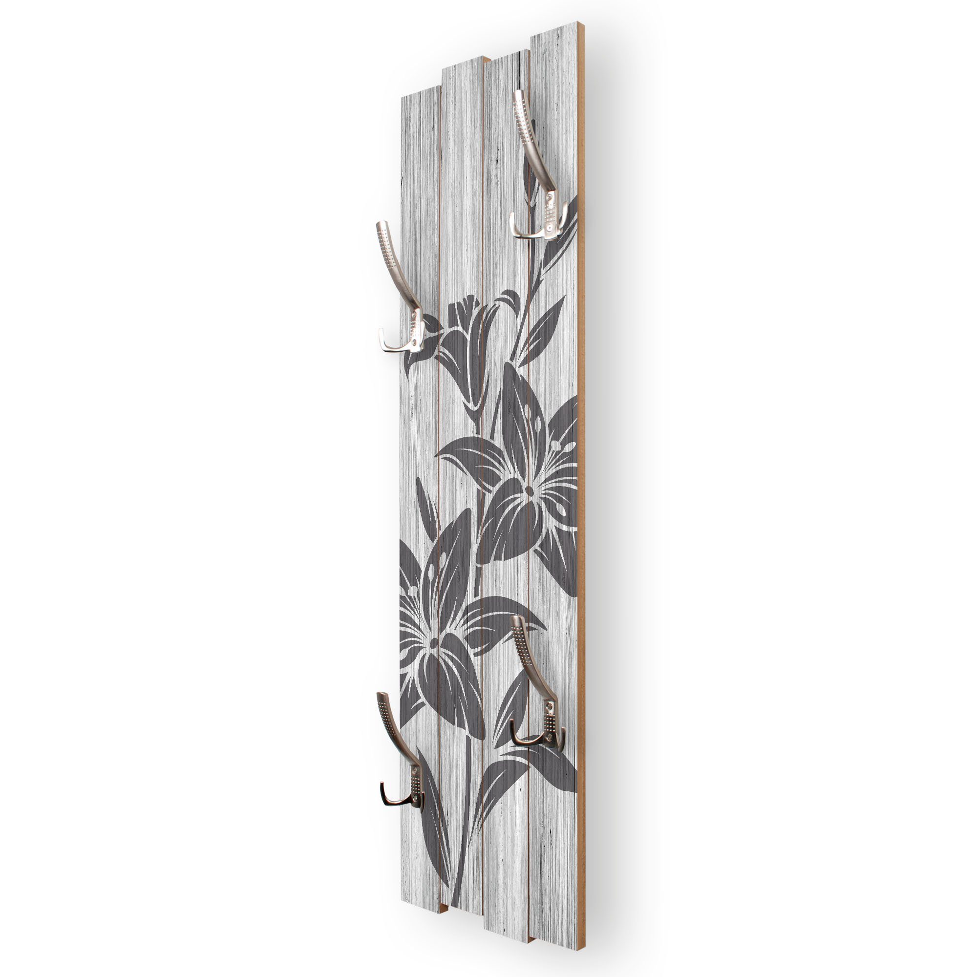 Kreative Feder Wandgarderobe Wand-Garderobe „Blüten“ aus Holz, Shabby-Chic; ca. 100 x 30 cm; mit 4 Haken; außergewöhnlich, modern