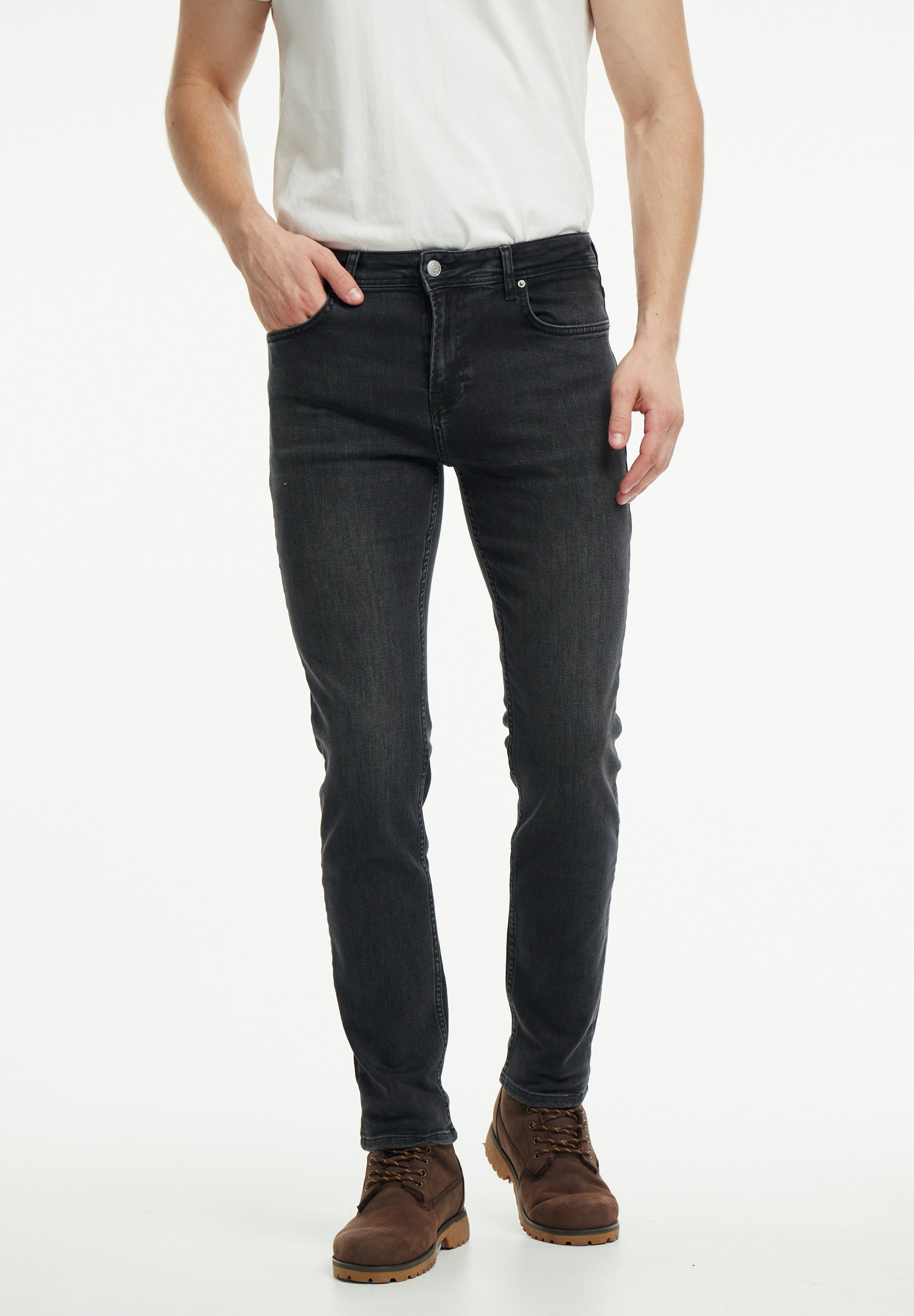 wem Tapered-fit-Jeans Oscar Tapered Fit – Mittlere Bundhöhe: Oben breiter, unten schmaler anthrazit
