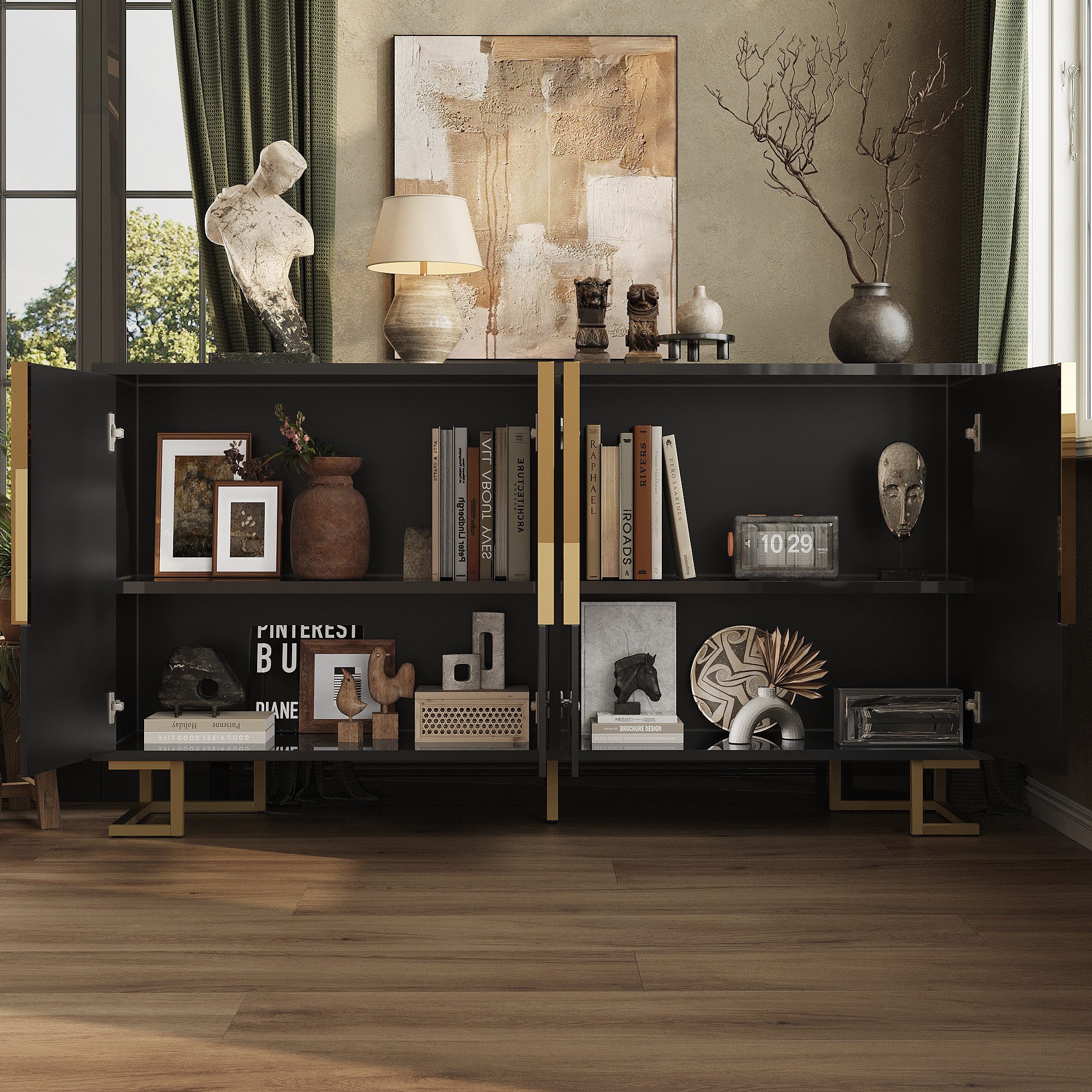 Flieks Sideboard mit 4 Türen Weiß/Schwarz günstig online kaufen