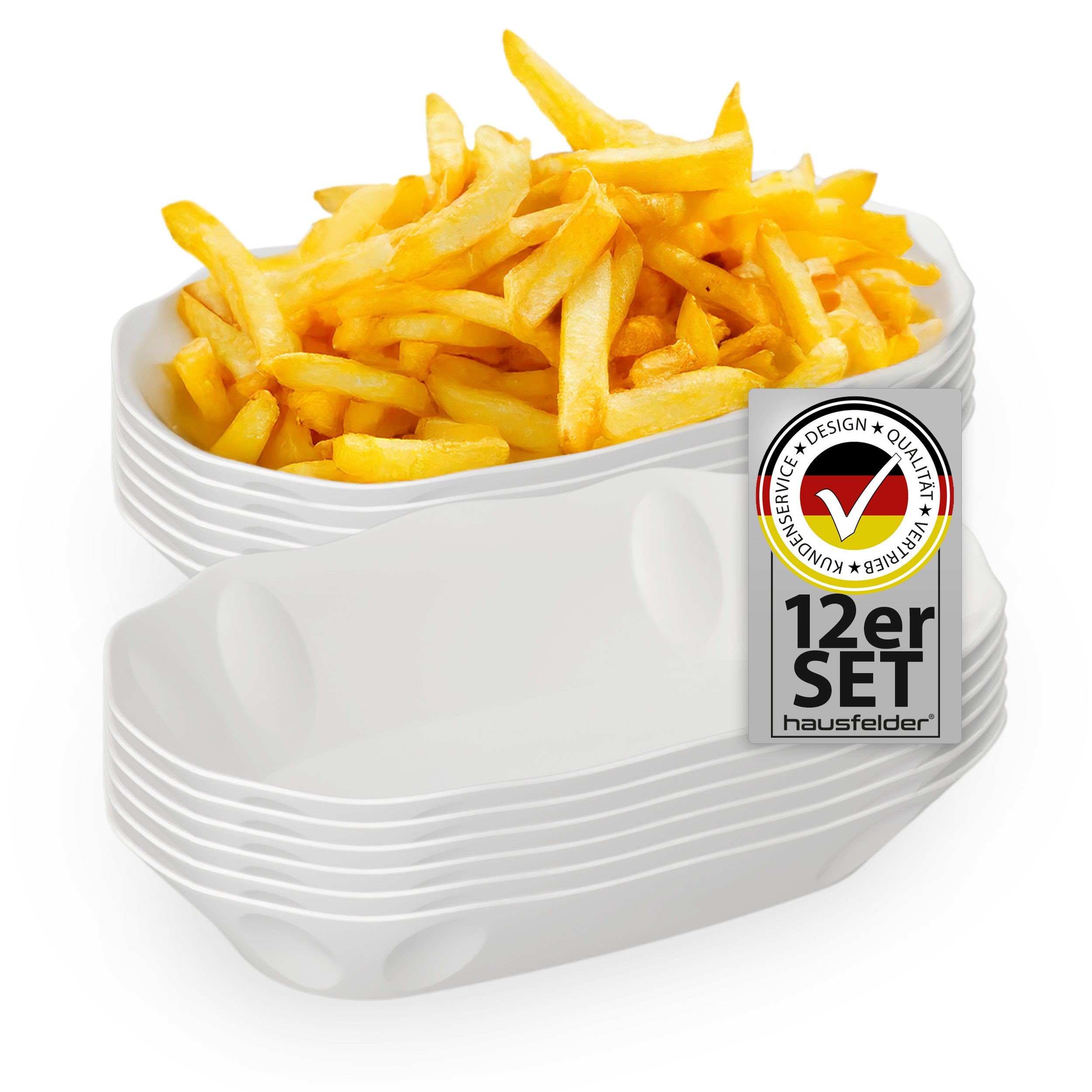 Hausfelder Snackschale Pommesschale 12er Set, Kunststoff, Currywurstschale, Snacj Schale, Kunststoff, (12-tlg), Mehrweg-Schale, mikrowellengeeignet, spülmaschinengeeignet