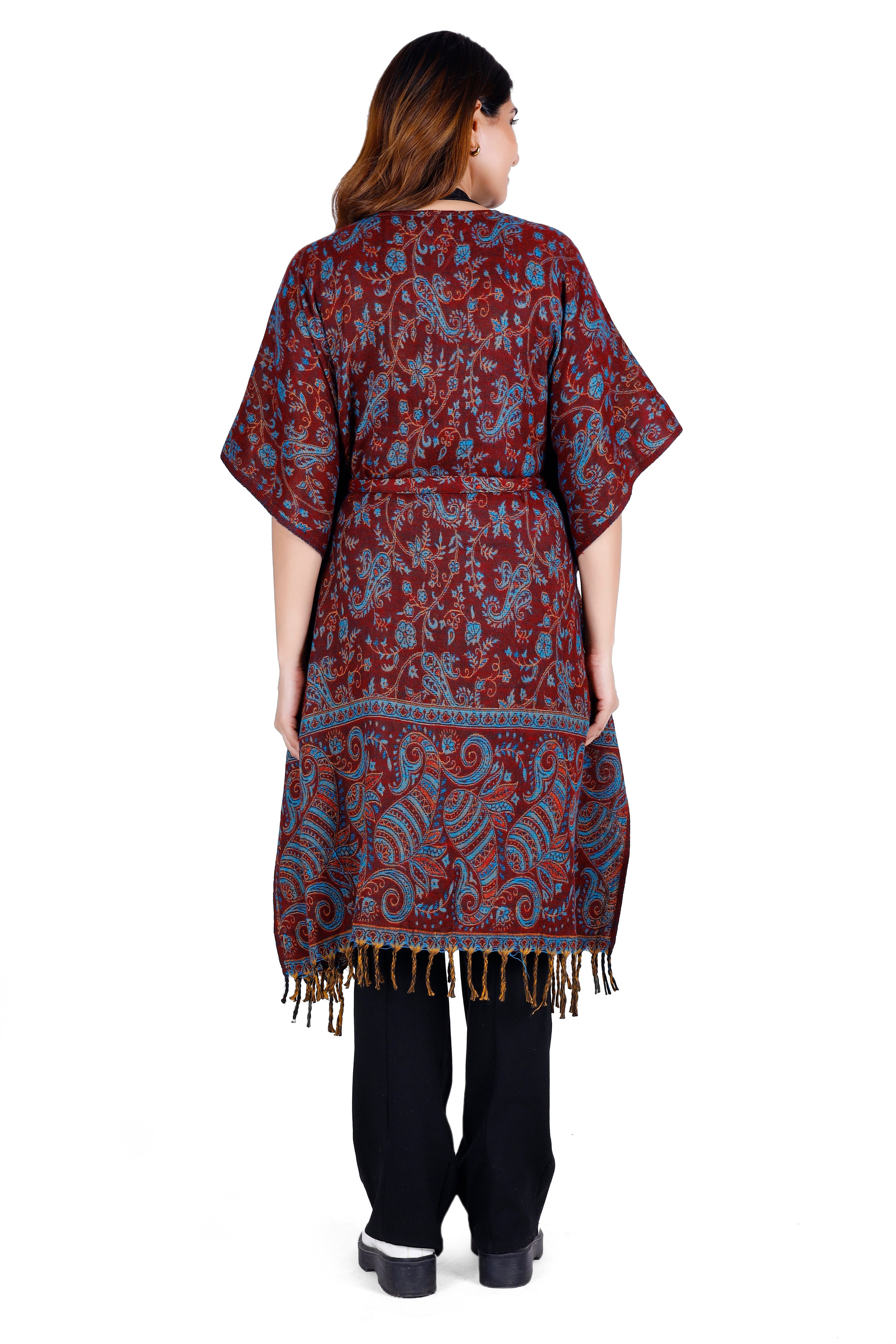 Bekleidung Kimono Kimonokleid, Kaftan,.., alternative Kimono Mantel, Guru-Shop bordeauxrot/blau Flauschiger