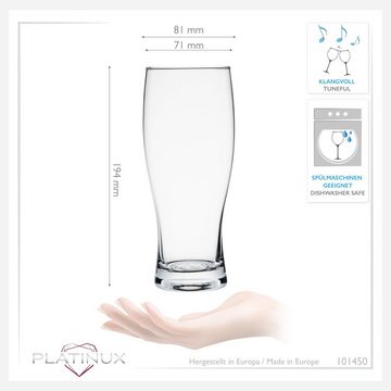 PLATINUX Bierglas Biergläser, Glas, 500ml (max. 640ml) Set 6-Teilig Bierseidel Weizengläser hohes Bierglas 0,5L